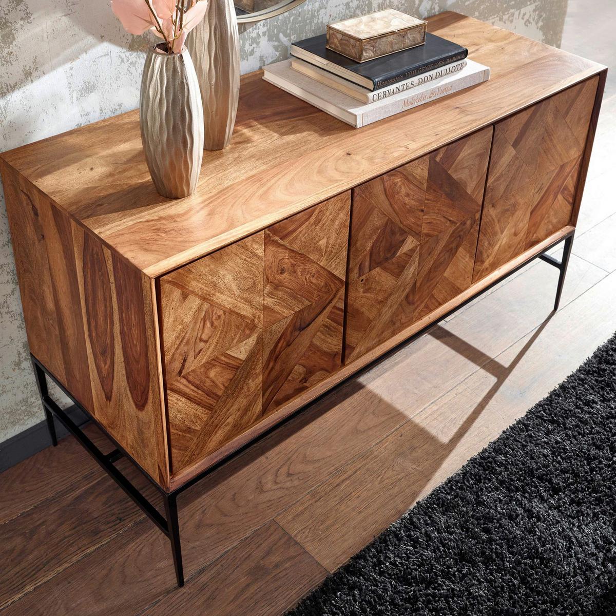 Komoda Wohnling, Pravi Les - črna/barve indijskega rožnega lesa, Design, kovina/les (123/70/45cm) - MID.YOU