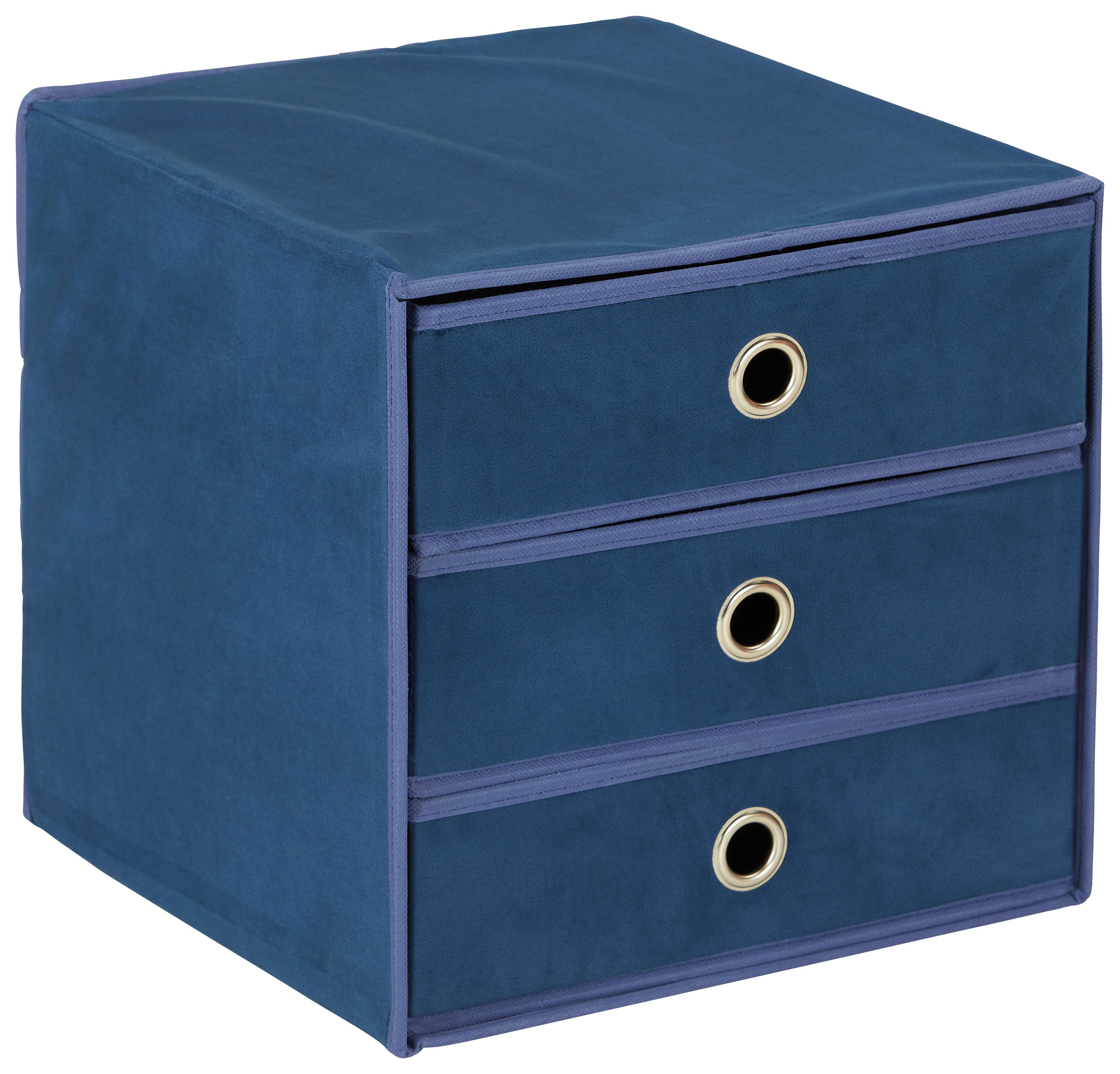 Schubladenbox Mona aus Samt in Dunkelblau - Dunkelblau, Karton/Textil (32/31,5/32cm) - Mömax