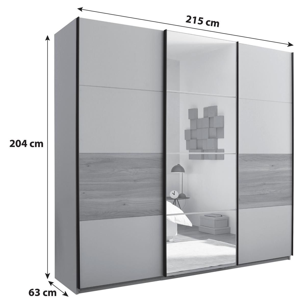 Omara Z Drsnimi Vrati Tessona, Kašmir, Barva Hrasta - kašmir/črna, Trend, kovina/steklo (215/204/63cm) - Modern Living