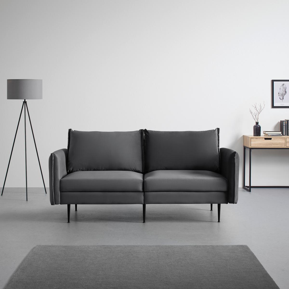Sofa Yara Dunkelgrau Samt - Schwarz/Grau, MODERN, Holz/Textil (194/77/92cm) - Bessagi Home