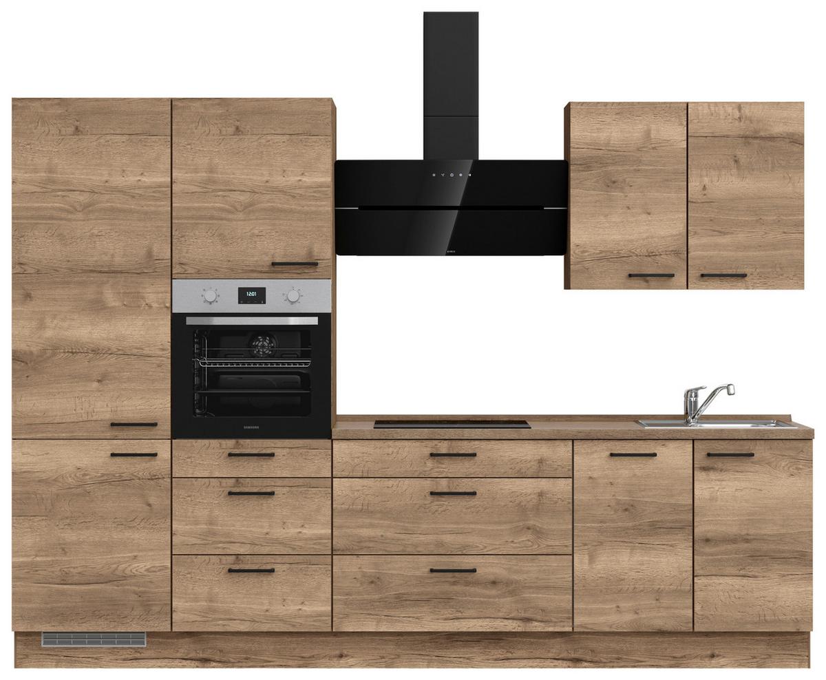 Küchenblock Structura High m. Geräten Eiche dunkel - Eiche dunkel/Schwarz, MODERN, Holzwerkstoff/Metall (300cm) - Nobilia