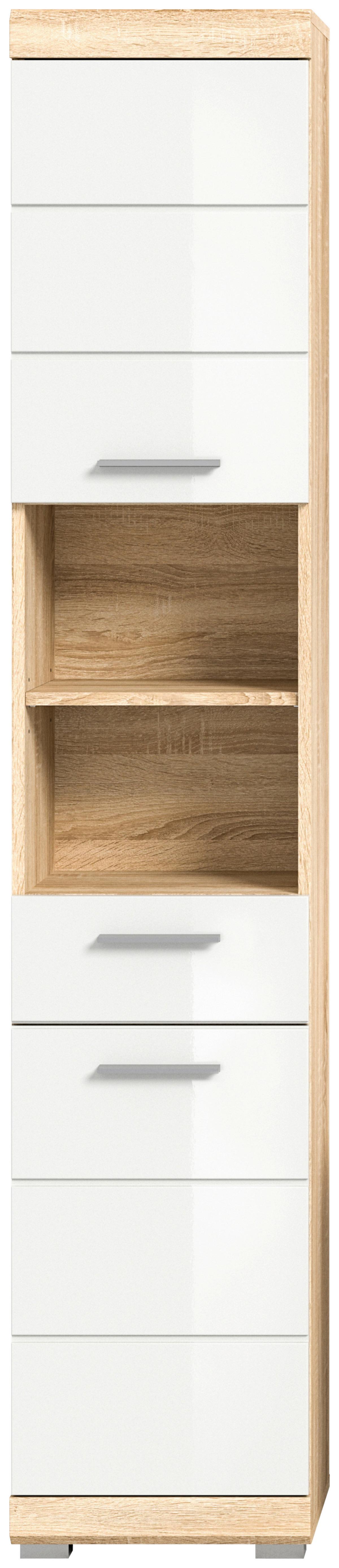 Hochschrank Lambada ca. 37x191 cm Sonom Eiche/Weiß - Weiß Hochglanz/Eichefarben, MODERN, Holzwerkstoff/Kunststoff (37/191/31cm) - MID.YOU