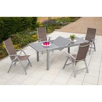 Gartengarnitur 5-tlg. Carrara Metall/Textil/Glas - Taupe/Silberfarben, KONVENTIONELL, Glas/Textil - Gardenson