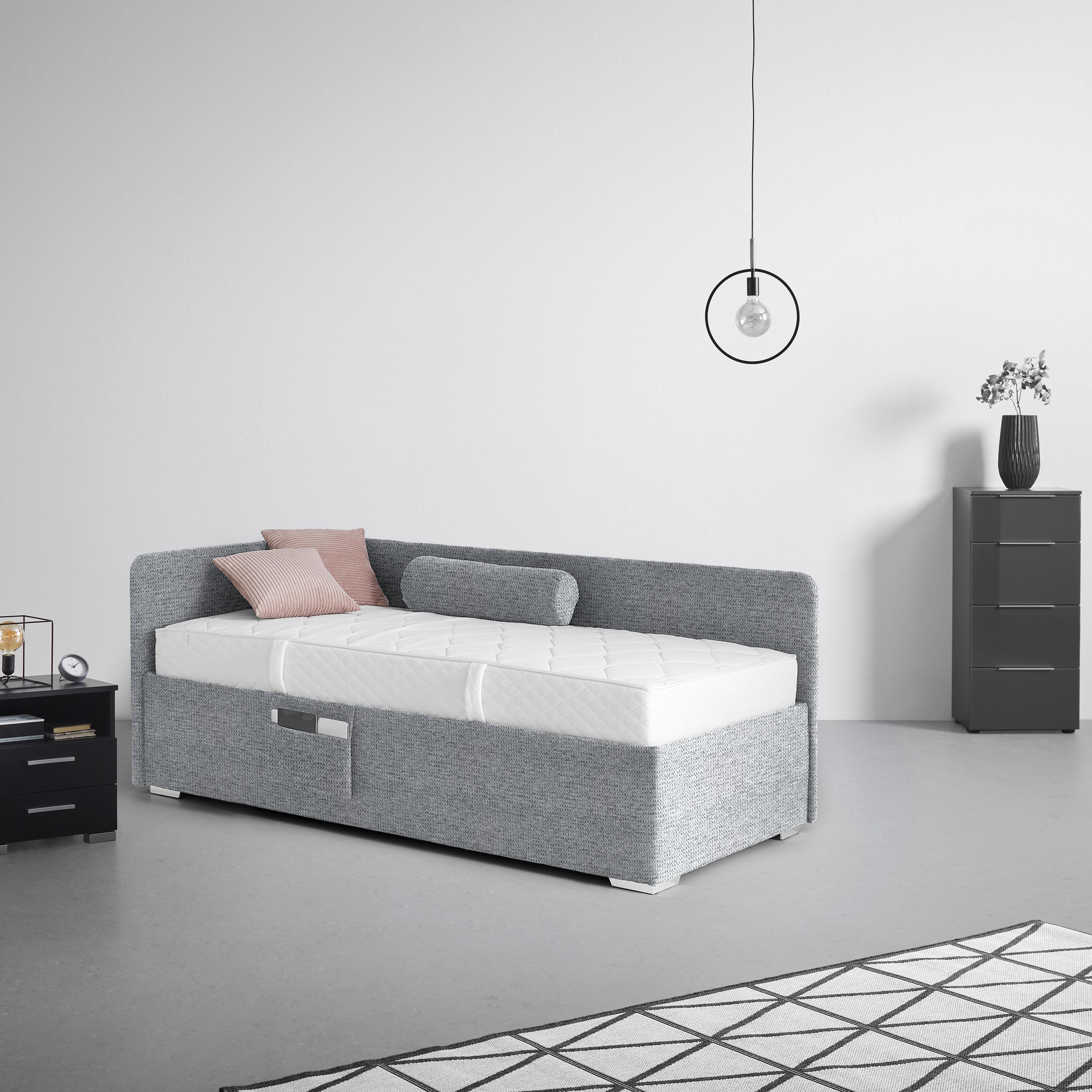 Krevet Remi - tamno siva/prirodne boje, Konvencionalno, drvo/tekstil (90/200cm) - Based