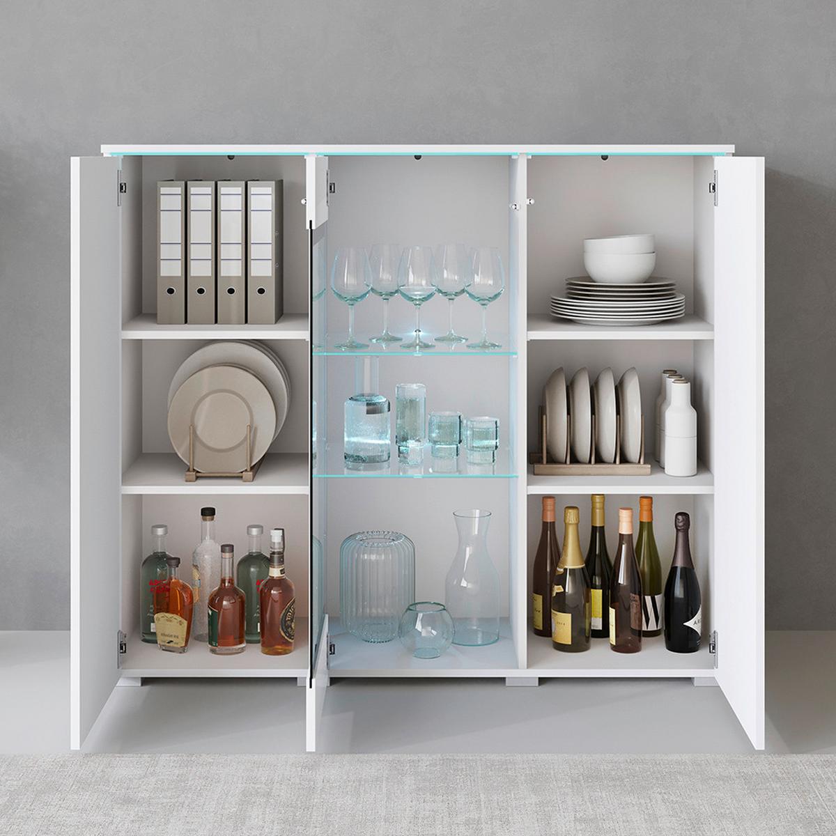 Visoka Komoda Vera 120, Bela, Led - siva/bela, Trend, umetna masa/steklo (120/103,3/39,5cm) - P & B