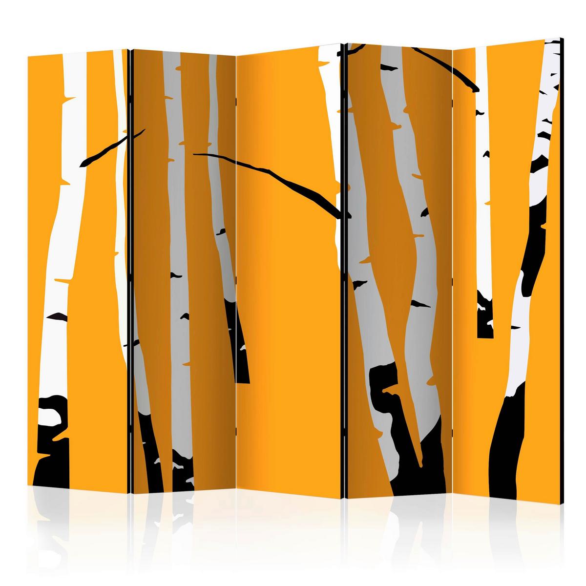 Paravan Birches On The Orange, I, 5-Delni, Dvostranski - bela/oranžna, Basics, tekstil/les (225/172cm) - artgeist