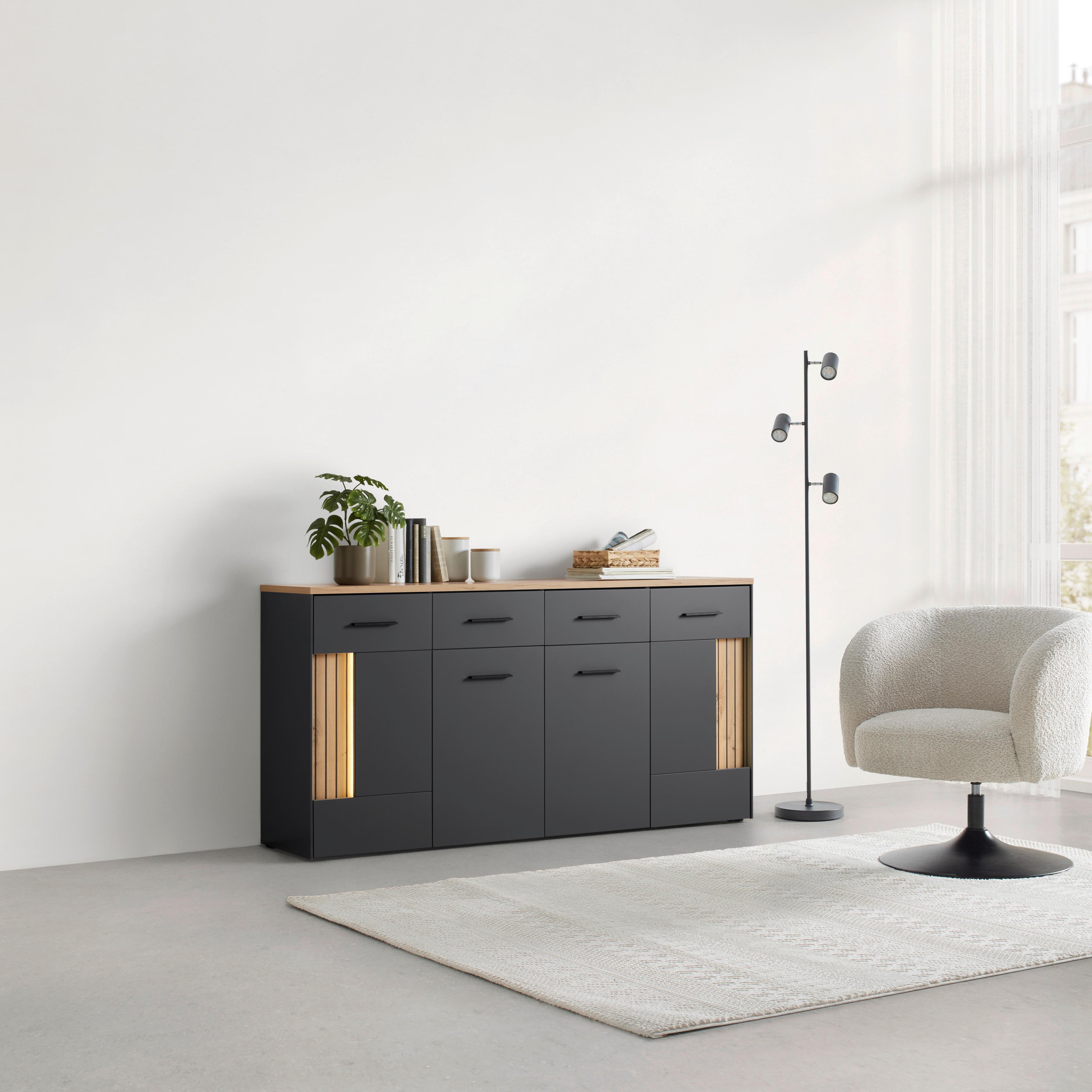 Sideboard Alara Eiche/Anthrazit - Schwarz, MODERN, Holzwerkstoff/Kunststoff (170/87/40cm) - Mömax