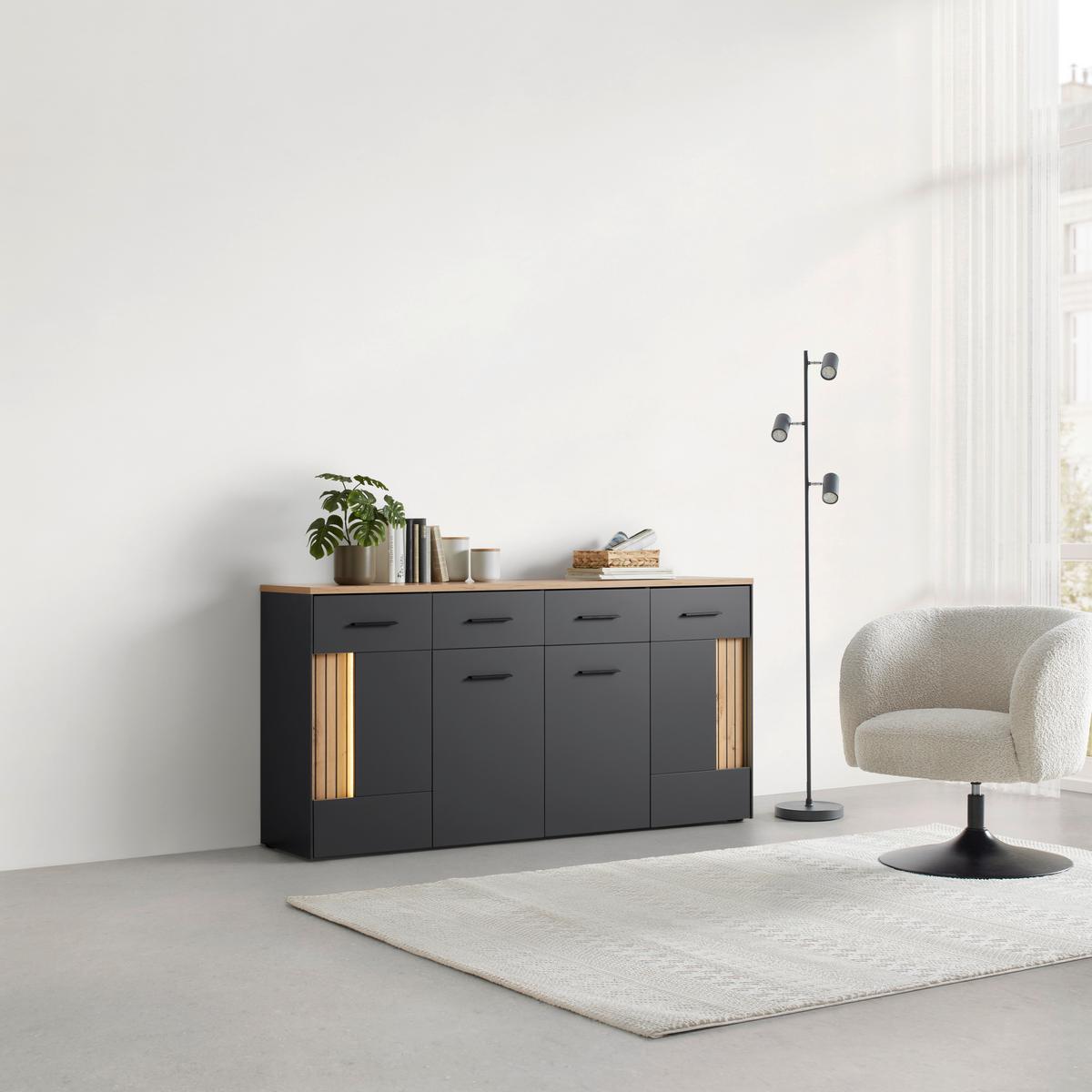 Sideboard Alara Eiche/Anthrazit - Schwarz, MODERN, Holzwerkstoff/Kunststoff (170/87/40cm) - Mömax