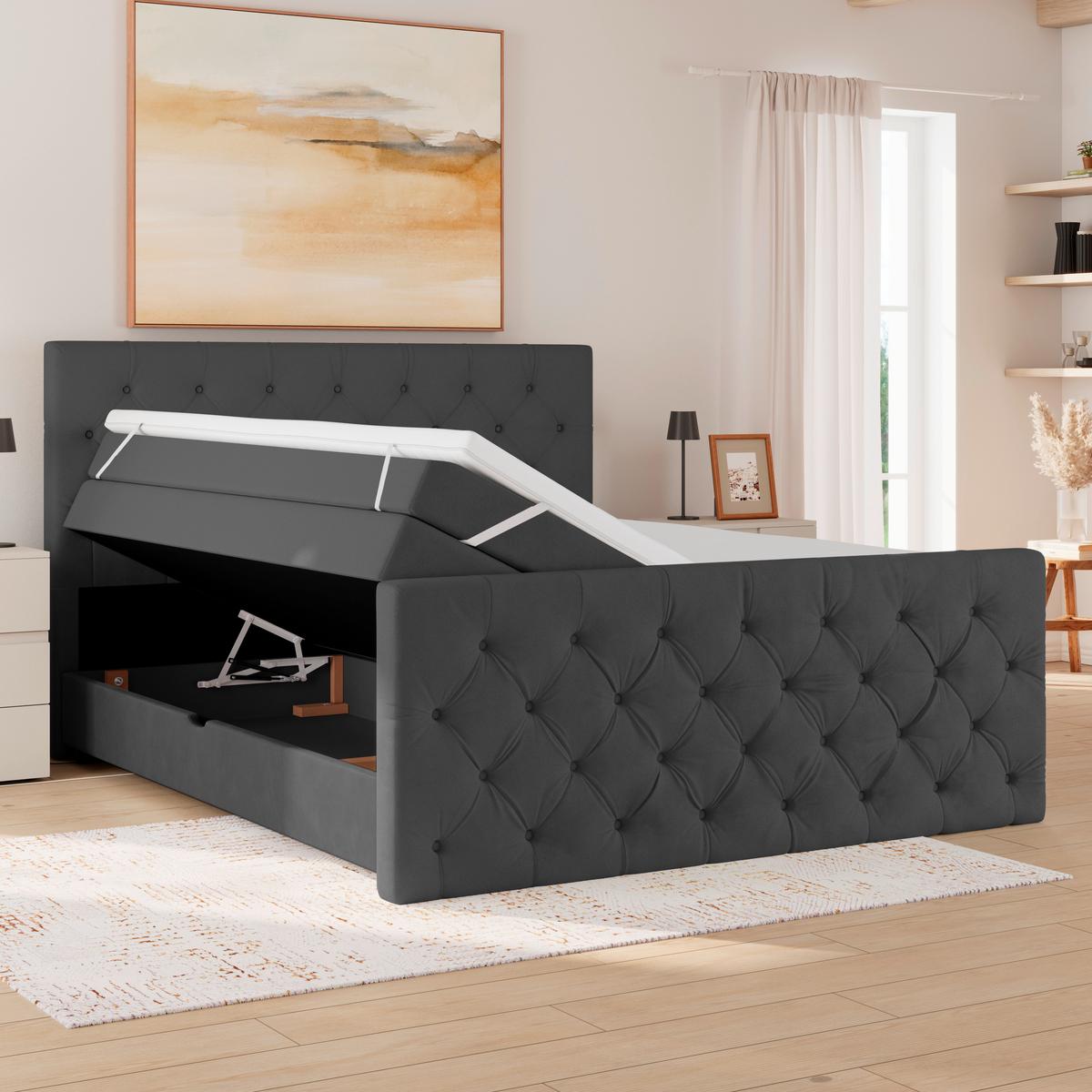 Boxspring Krevet Elio - boje grafita/bež, Romantično / ladanjski, tekstil/plastika (160/200cm) - Modern Living