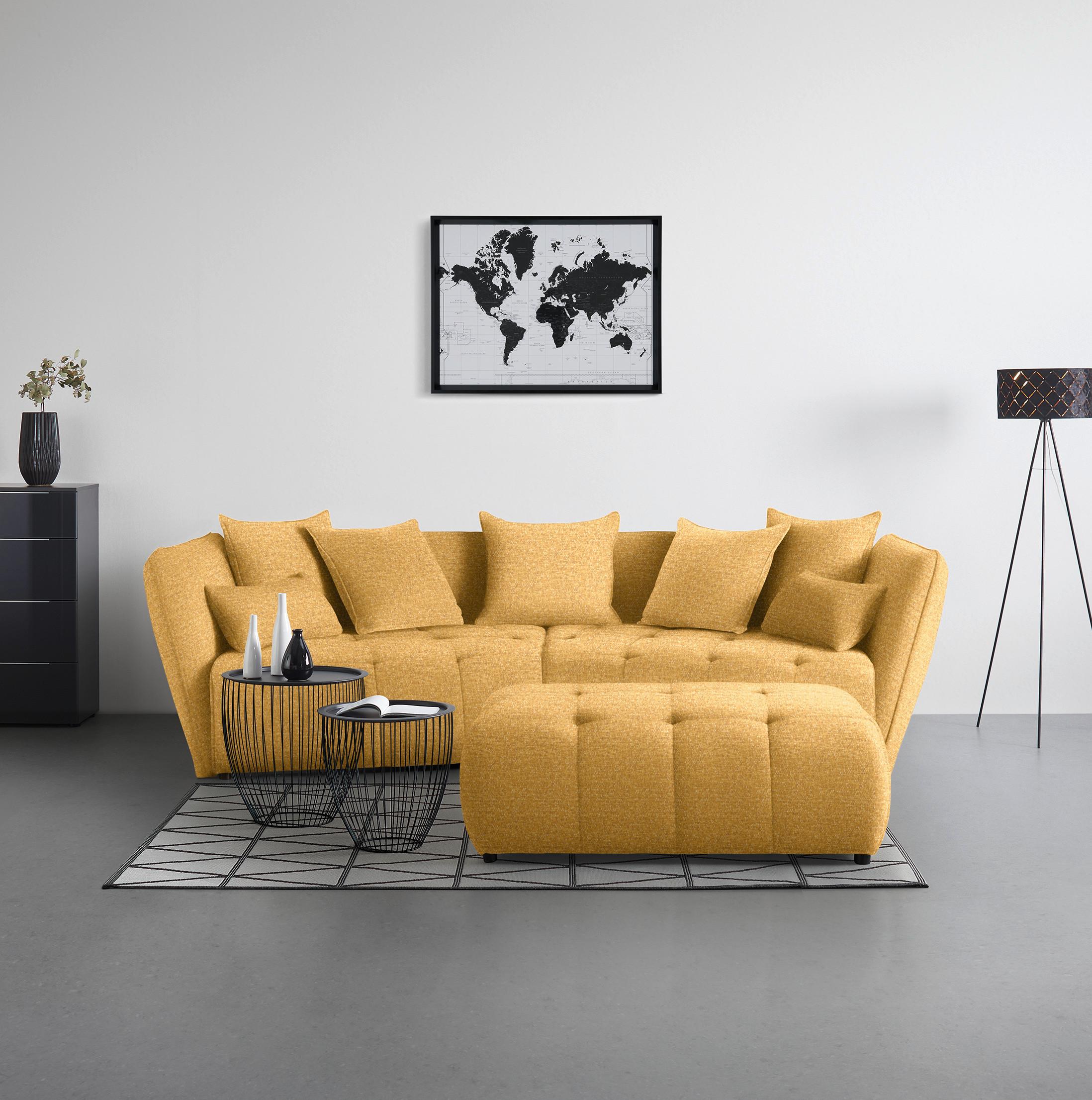 Hocker Sofi Senfgelb - Senfgelb/Schwarz, MODERN, Textil (128/48/70cm) - Premium Living