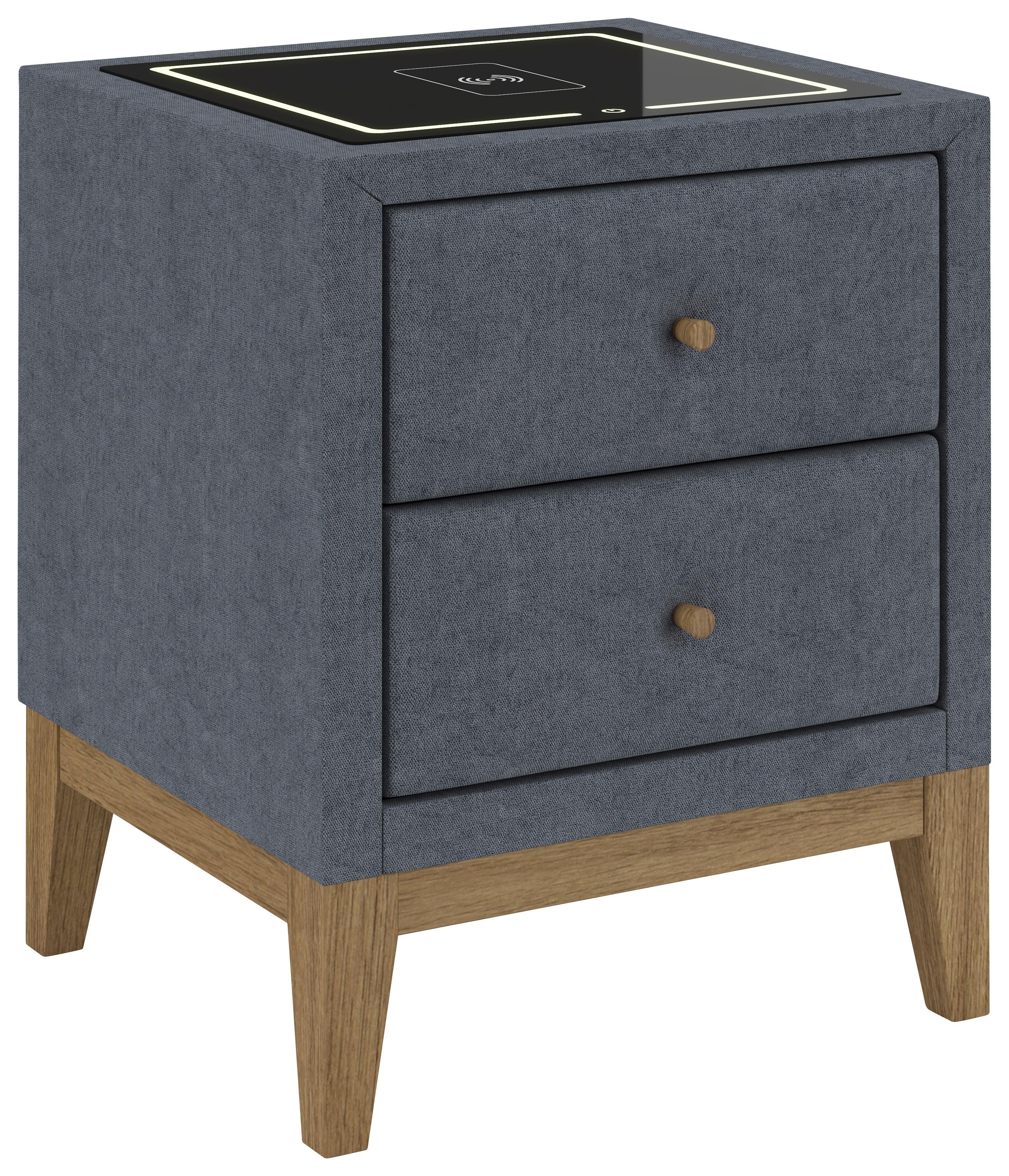 Nachttisch Elena - Blau, Konventionell, Glas/Holz (48/68/45cm) - Sembella