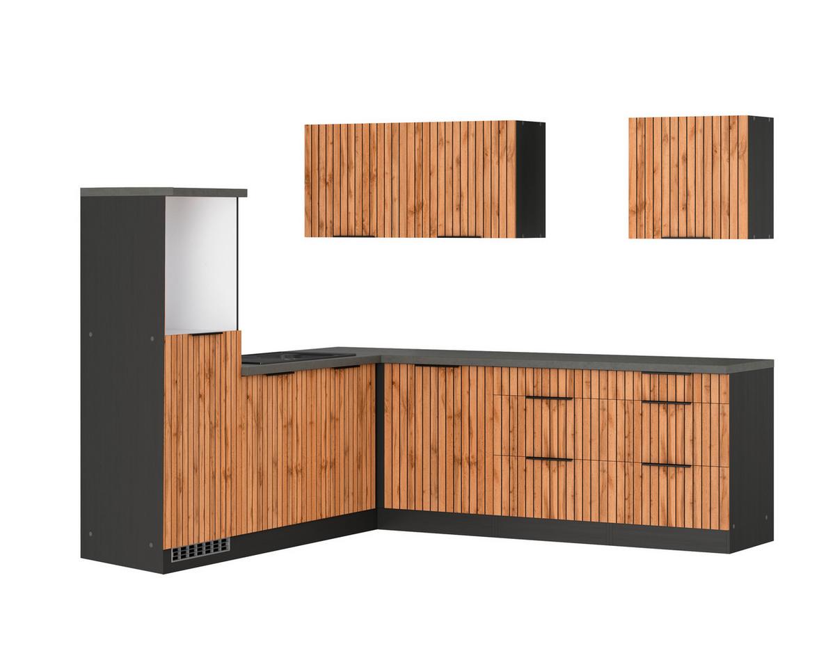 Eckküche Liverpool AT o. Geräte ca. 240x240cm Eiche - Schieferfarben/Eiche Wotan, Basics, Holzwerkstoff/Metall (240/240cm) - Held