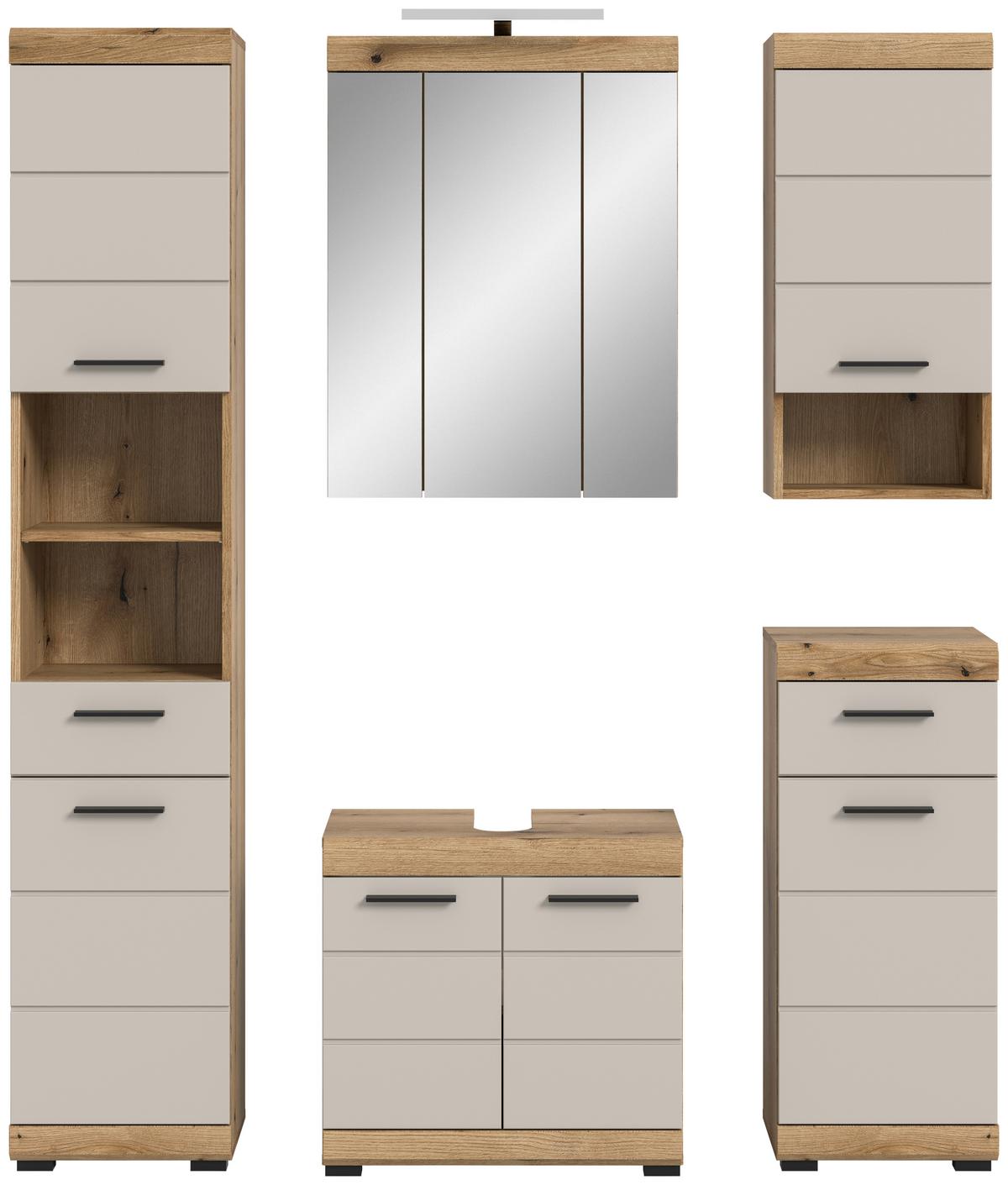 Badezimmer Scout 5-tlg. mit LED ca. 134 cm Kaschmir - Kaschmir/Schwarz, MODERN, Glas/Holzwerkstoff (134cm) - MID.YOU