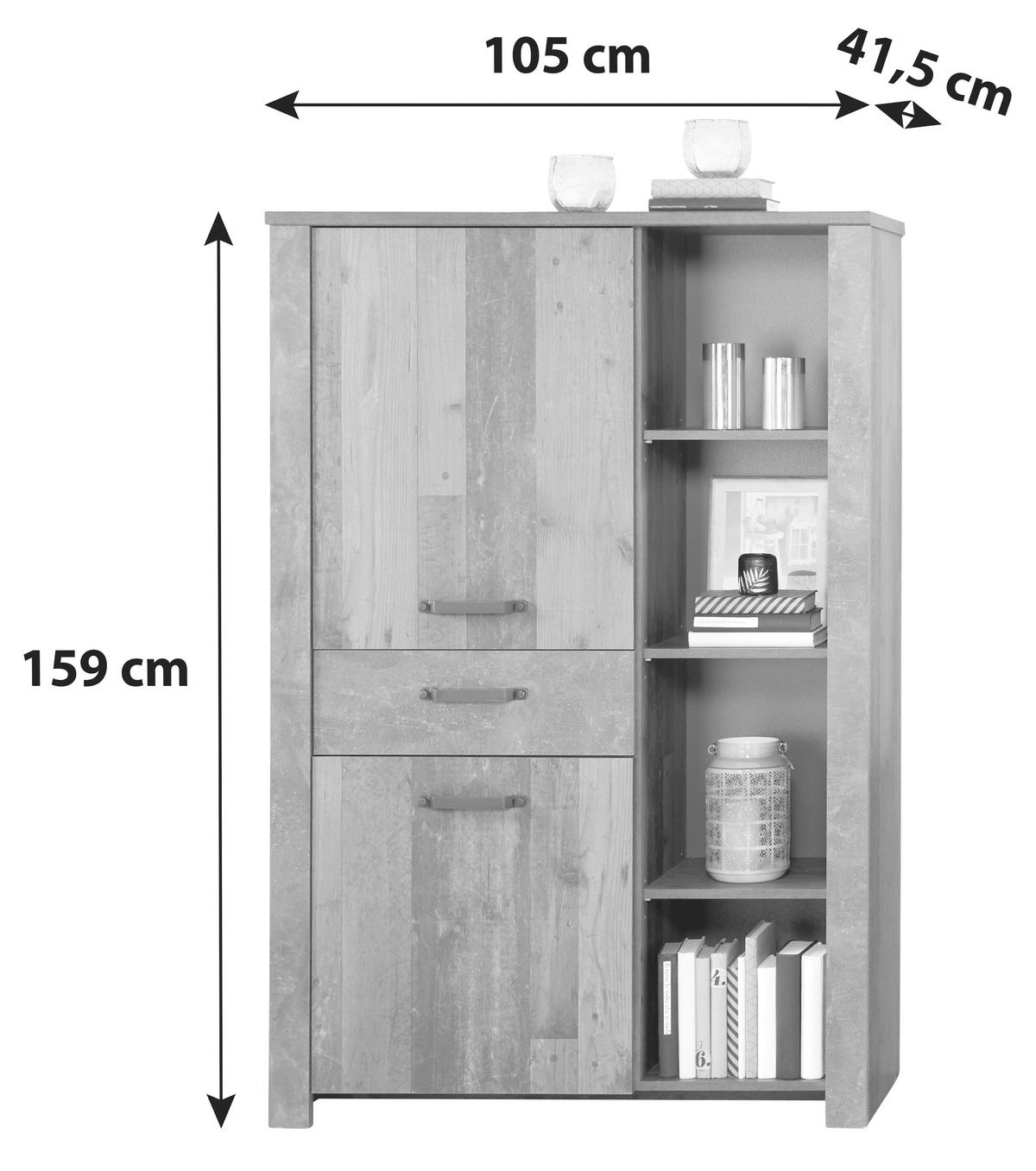 Vitrină Ontario - gri închis/culoare lemn stejar, Trend, material pe bază de lemn (105/159/41,5cm) - Modern Living