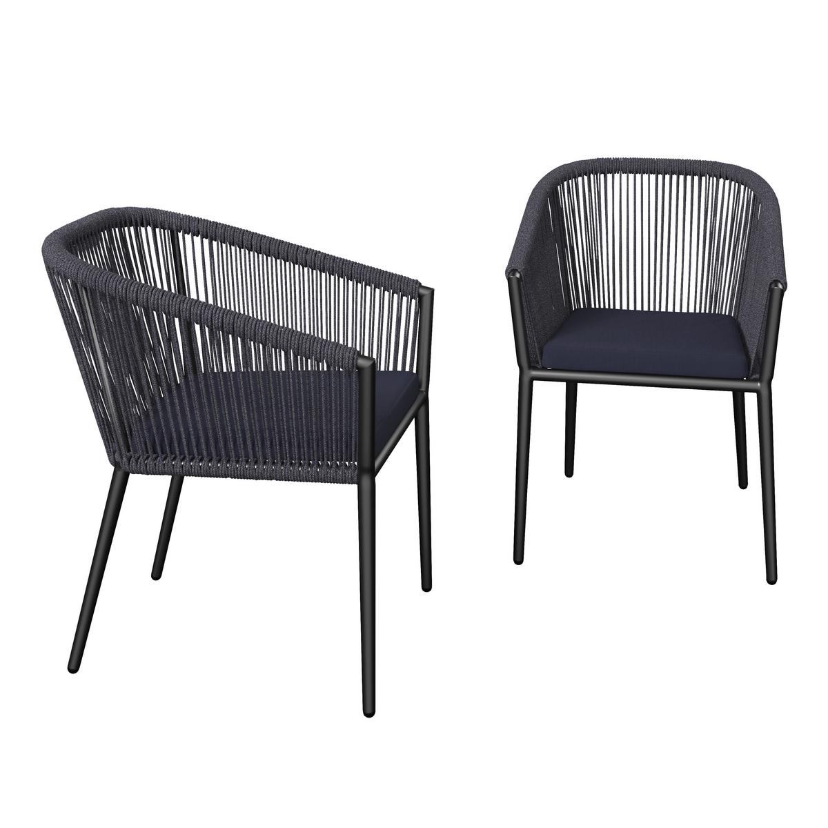 Gartensessel-Set 2-er Benicia Blau aus Metall/Textil - Blau/Schwarz, MODERN, Textil/Metall (55/76/63cm) - Bessagi Garden