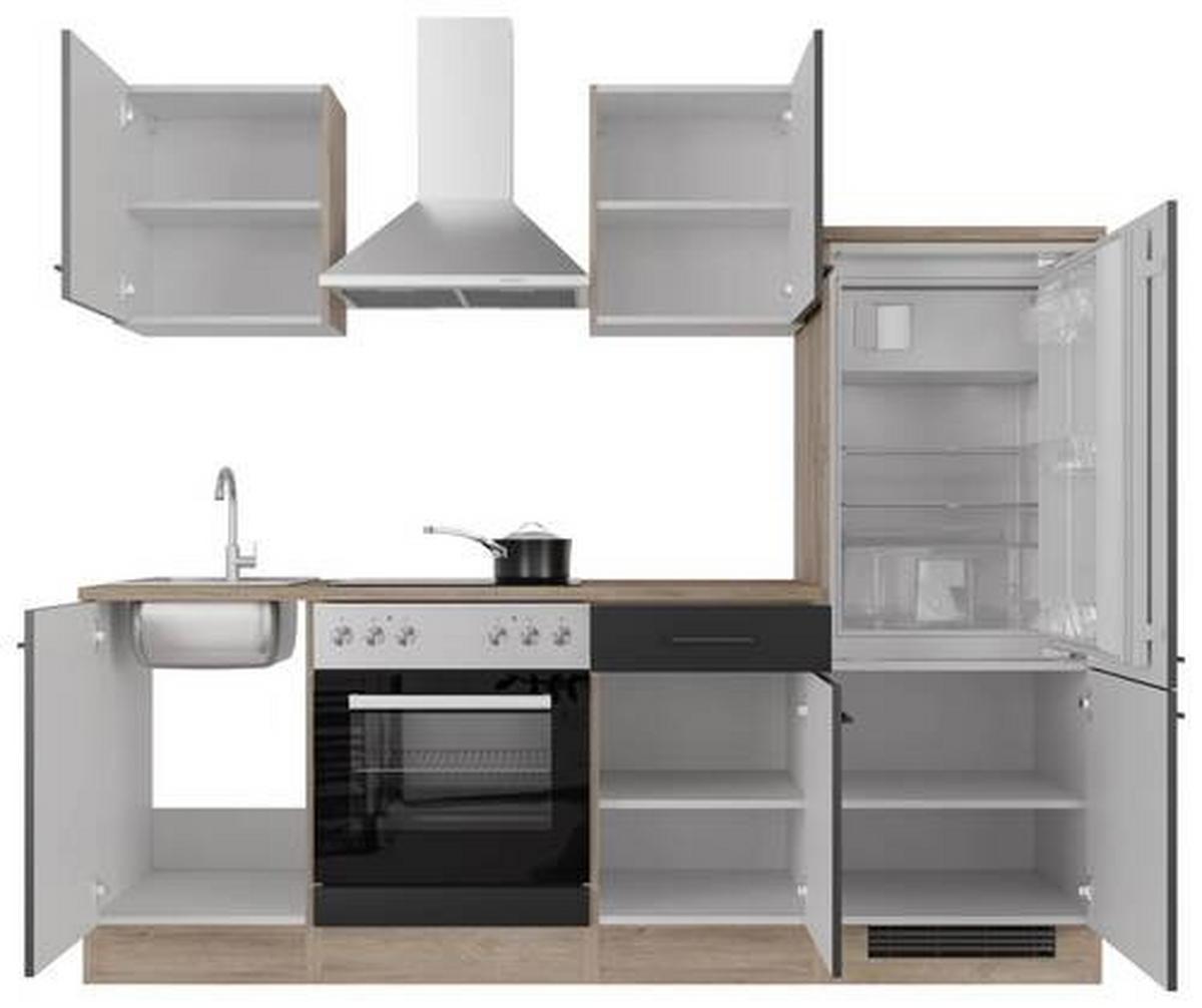 Kuhinjski Blok Capri, Črna, Hrast - črna/barve hrasta, Moderno, kovina/leseni material (220cm) - FlexWell