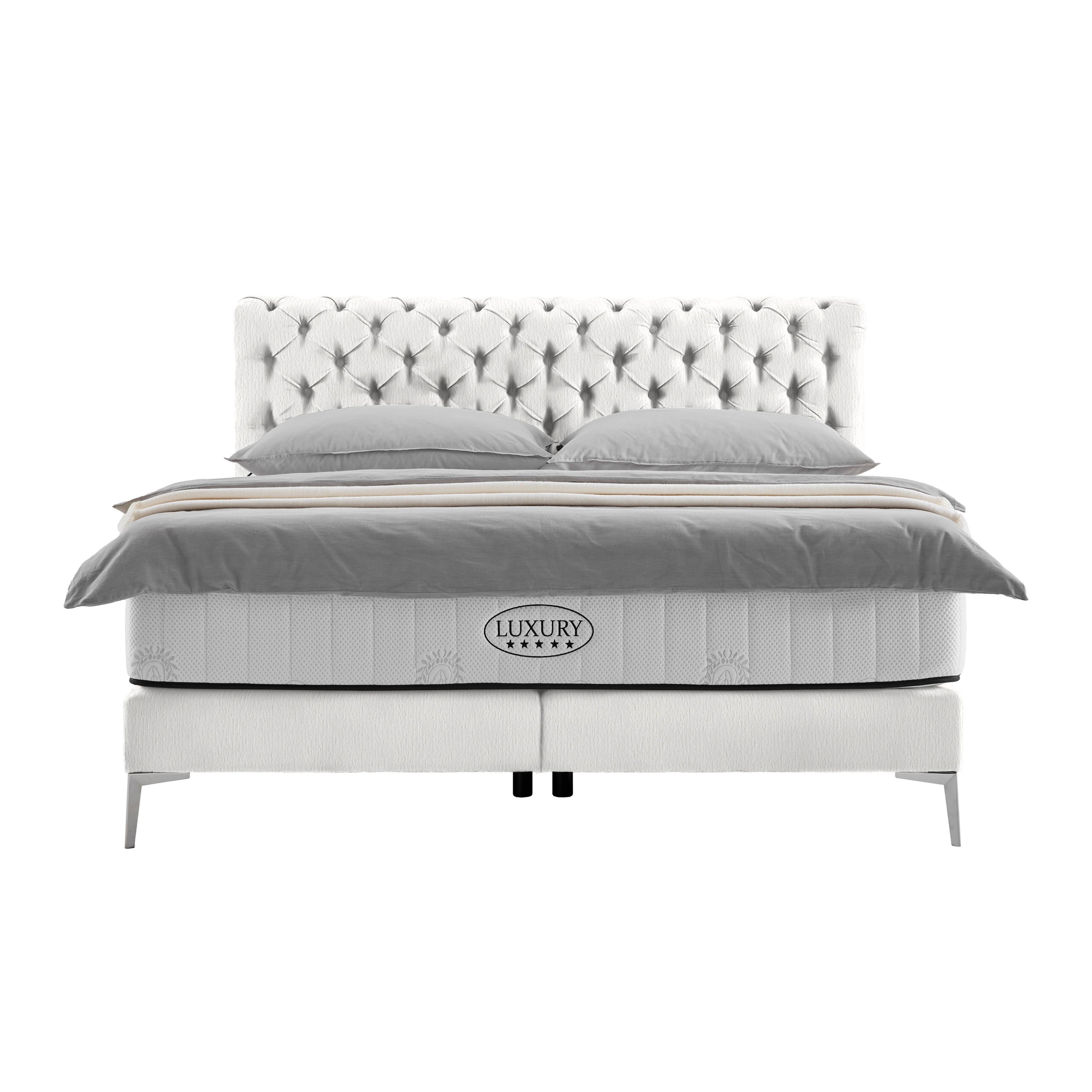Boxspringbett Queen in Ecru ca. 180x200cm - Ecru/Chromfarben, KONVENTIONELL, Textil (180/200cm) - Premium Living