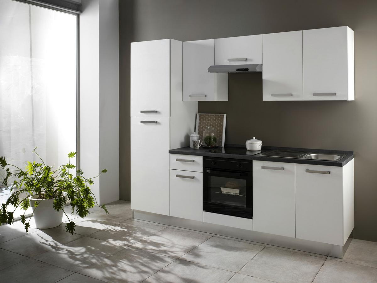 Küchenblock Belluna m. Geräten Weiß - Dunkelgrau/Alufarben, Basics, Holzwerkstoff/Kunststoff (250cm) - MID.YOU