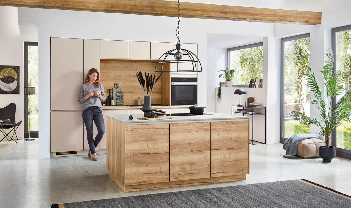 Einbauküche Easytouch Sand/Eichefarben - Sandfarben/Eichefarben, MODERN, Holzwerkstoff (300cm) - Nobilia