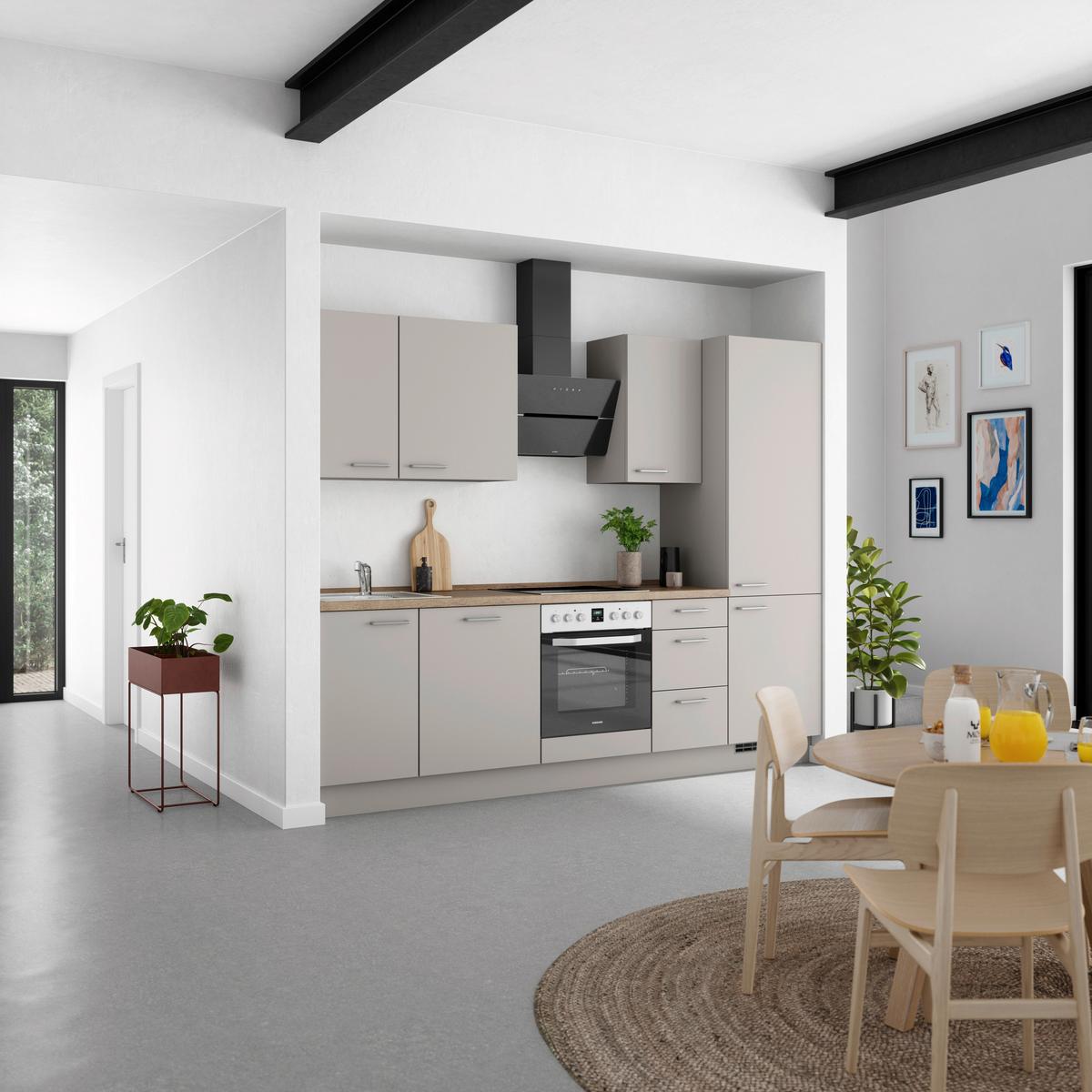 Küchenblock Touch High m. Geräten Grau - Eiche dunkel/Edelstahlfarben, MODERN, Holzwerkstoff/Metall (270cm) - Nobilia