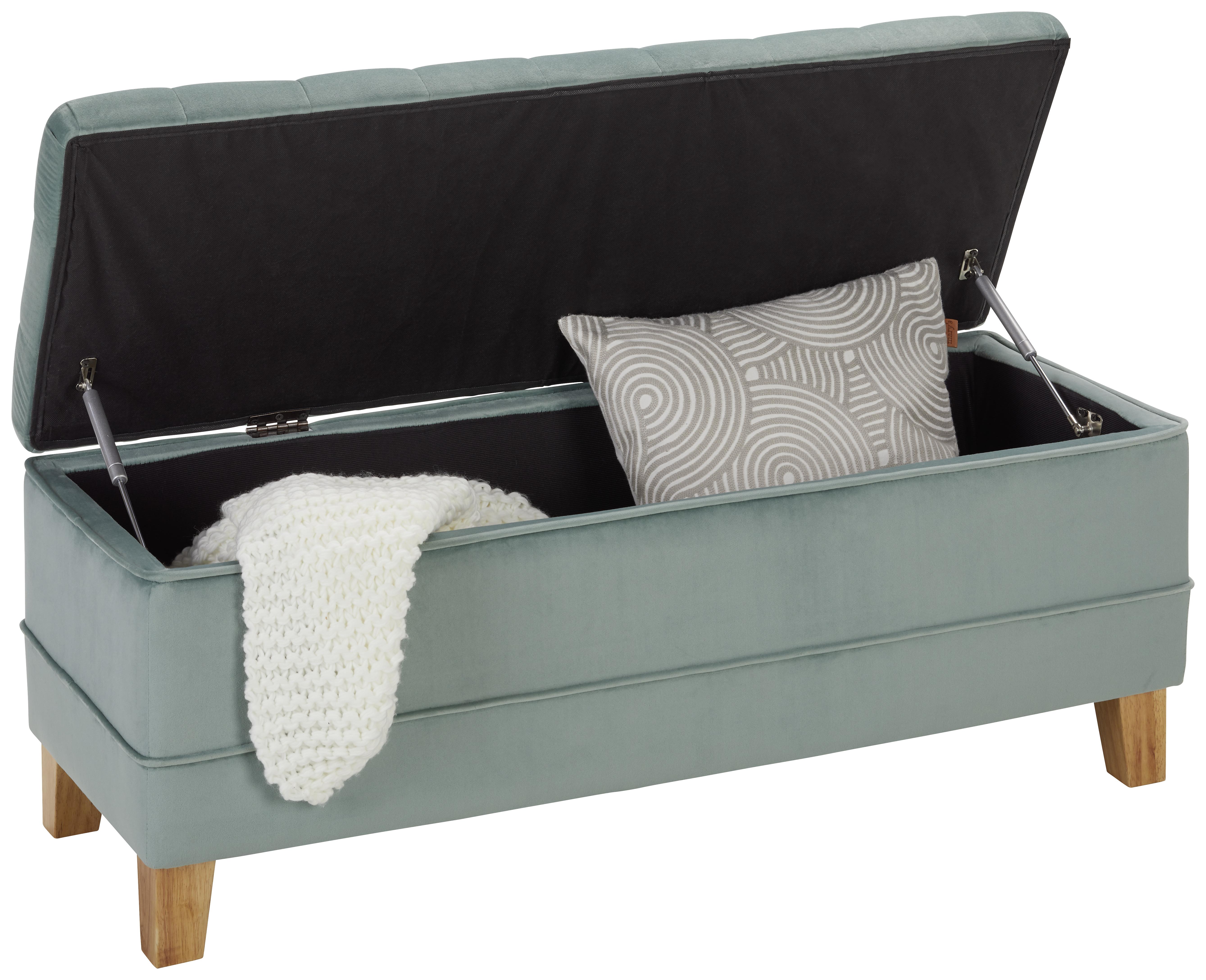 Sitzbank aus Samt in Grün - Eichefarben/Grün, MODERN, Holz/Textil (110/45/42cm) - Premium Living