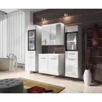 Badmöbel-Set 5-tlg. Madrit mit LED ca. 120 cm Weiss - Weiß Hochglanz/Weiß, Basics, Glas/Holzwerkstoff (120cm) - P & B