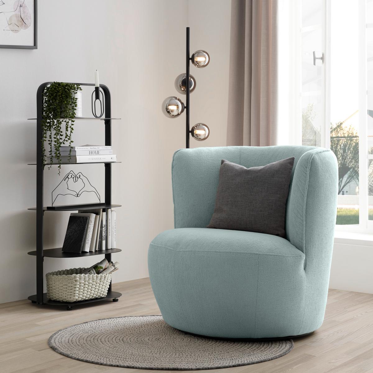 Sessel Jasima Hellblau drehbar - Schwarz/Hellblau, MODERN, Textil/Metall (77/81/85cm) - Premium Living