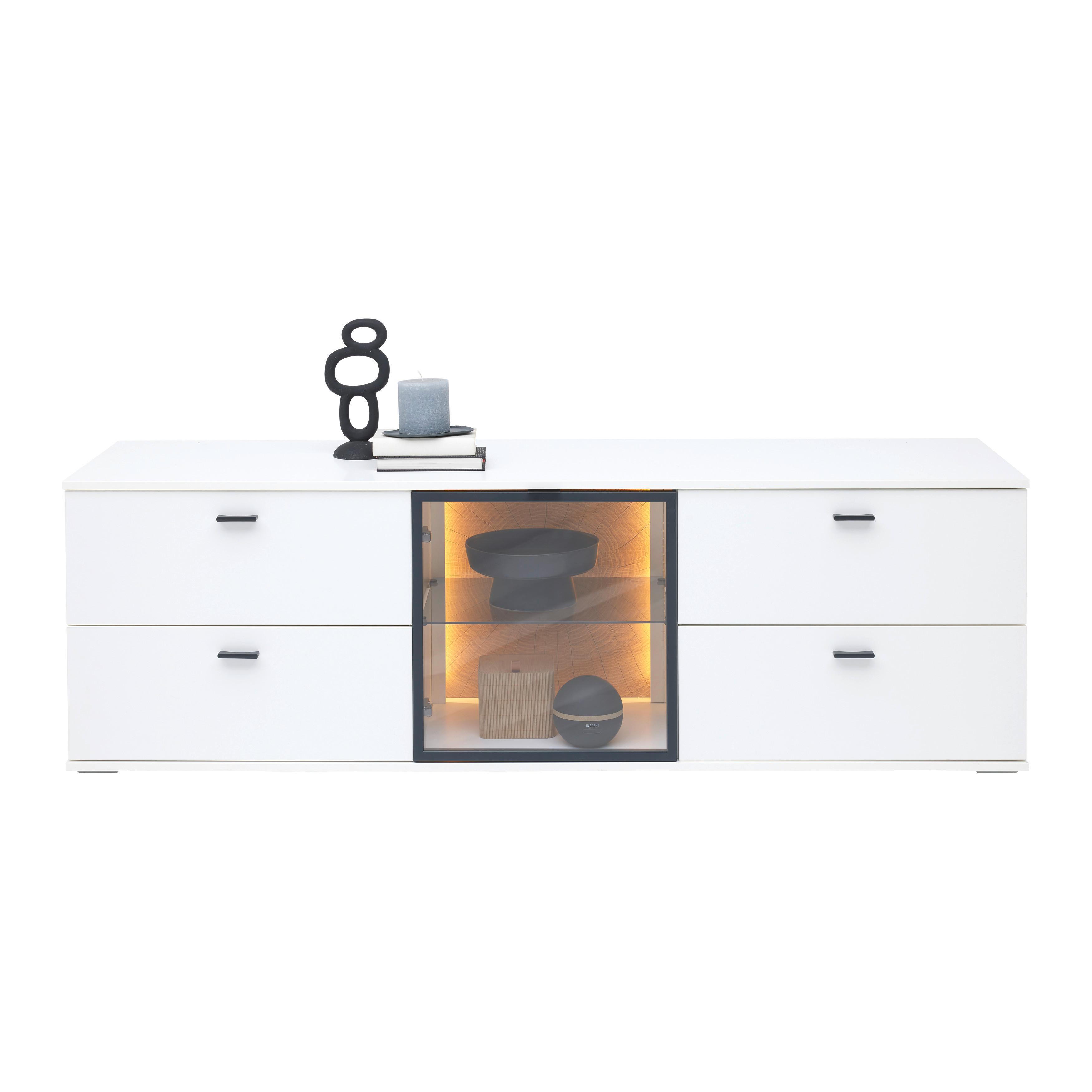 TV-Element Florenz Weiss - Weiss/Schwarz, Modern, Glas/Holzwerkstoff (180/56,7/50cm) - Premium Living