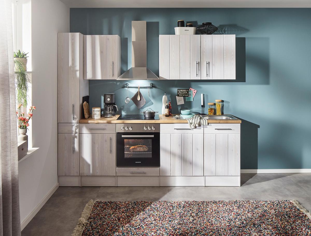 Küchenblock Anton Landhaus ohne Geräte ca. 250 cm Weiß - Edelstahlfarben/Lärchefarben, Basics, Holzwerkstoff/Metall - Respekta