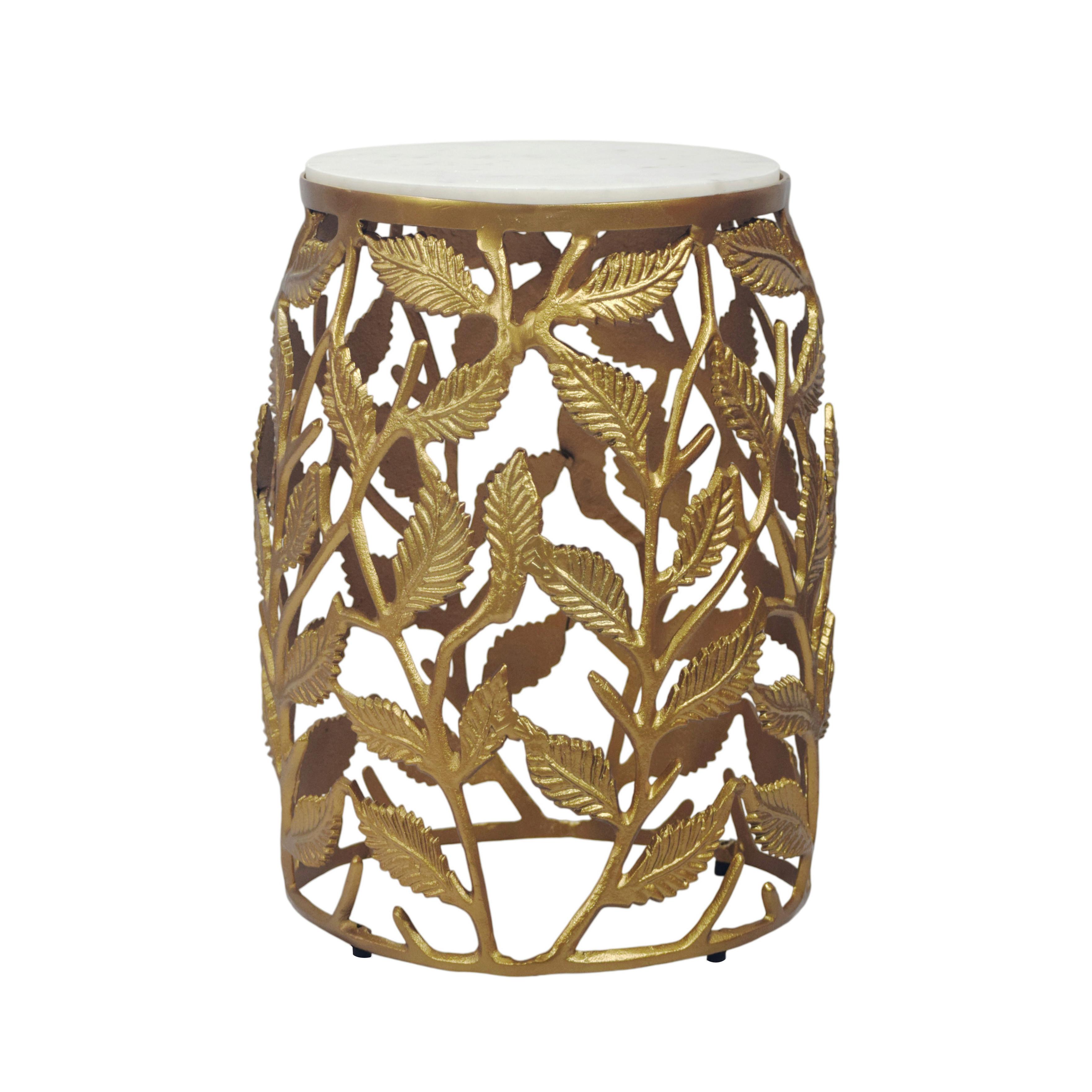 Beistelltisch Wl7.344 - Weiss/Goldfarben, Design, Stein/Metall (40/40/46cm) - MID.YOU