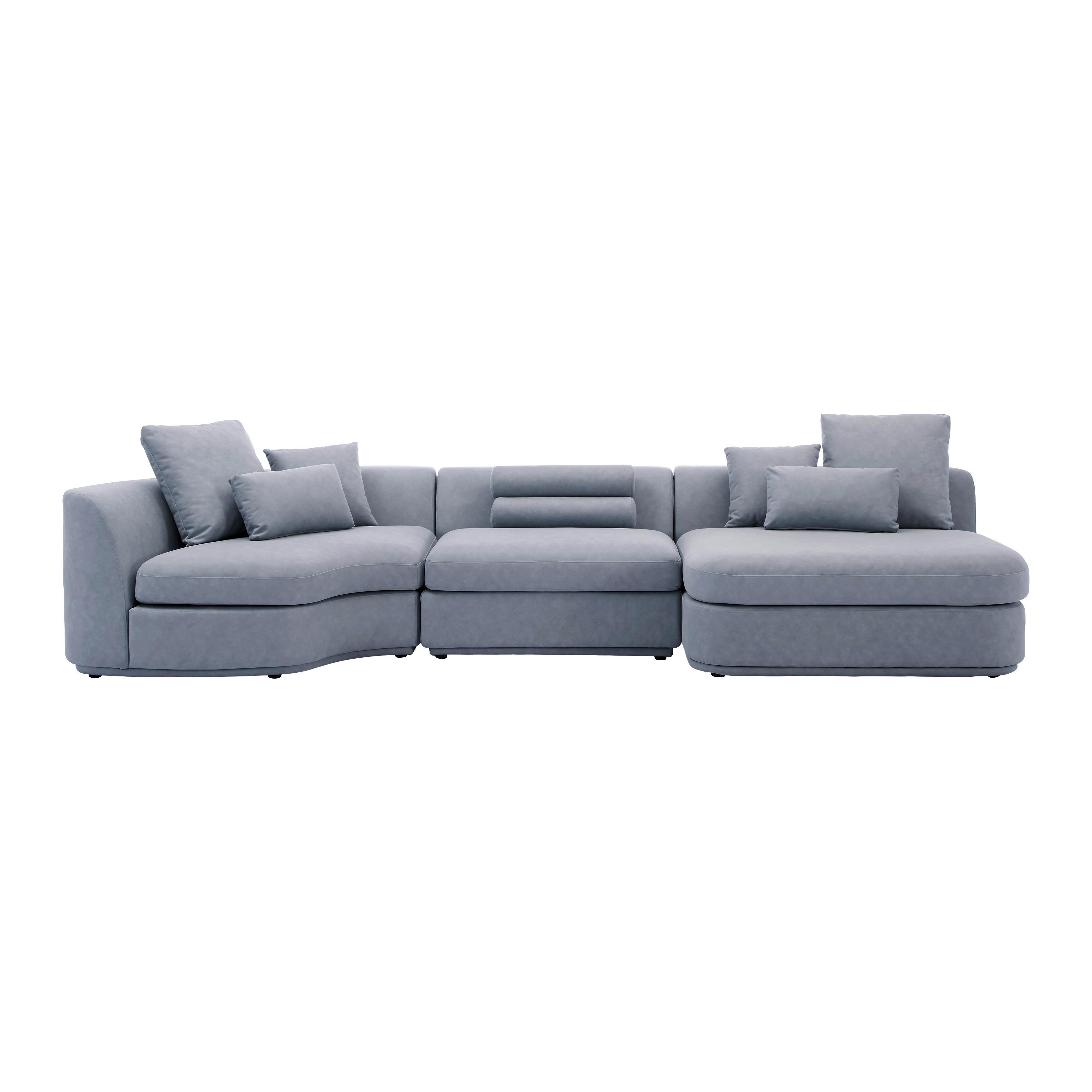 Wohnlandschaft Anna Grau Velours - Blau/Weiß, MODERN, Holz/Kunststoff (360/134/134cm) - Bessagi Home