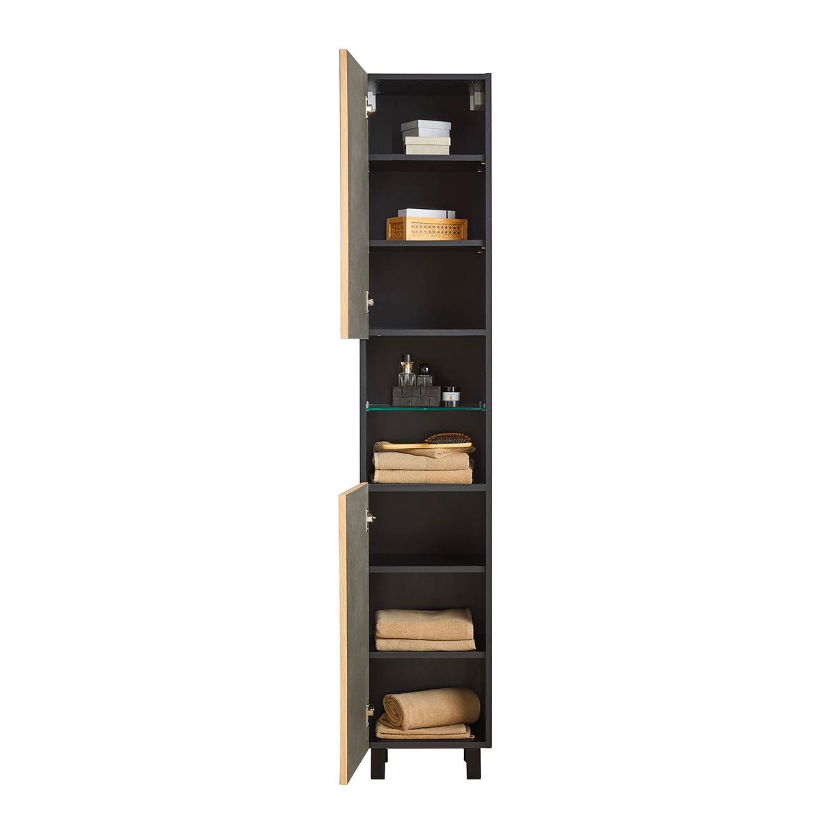 Hochschrank Venezia in Schwarz/Eichefarben - Eichefarben/Schwarz, Lifestyle, Glas/Holzwerkstoff (35/195/32cm) - Mömax