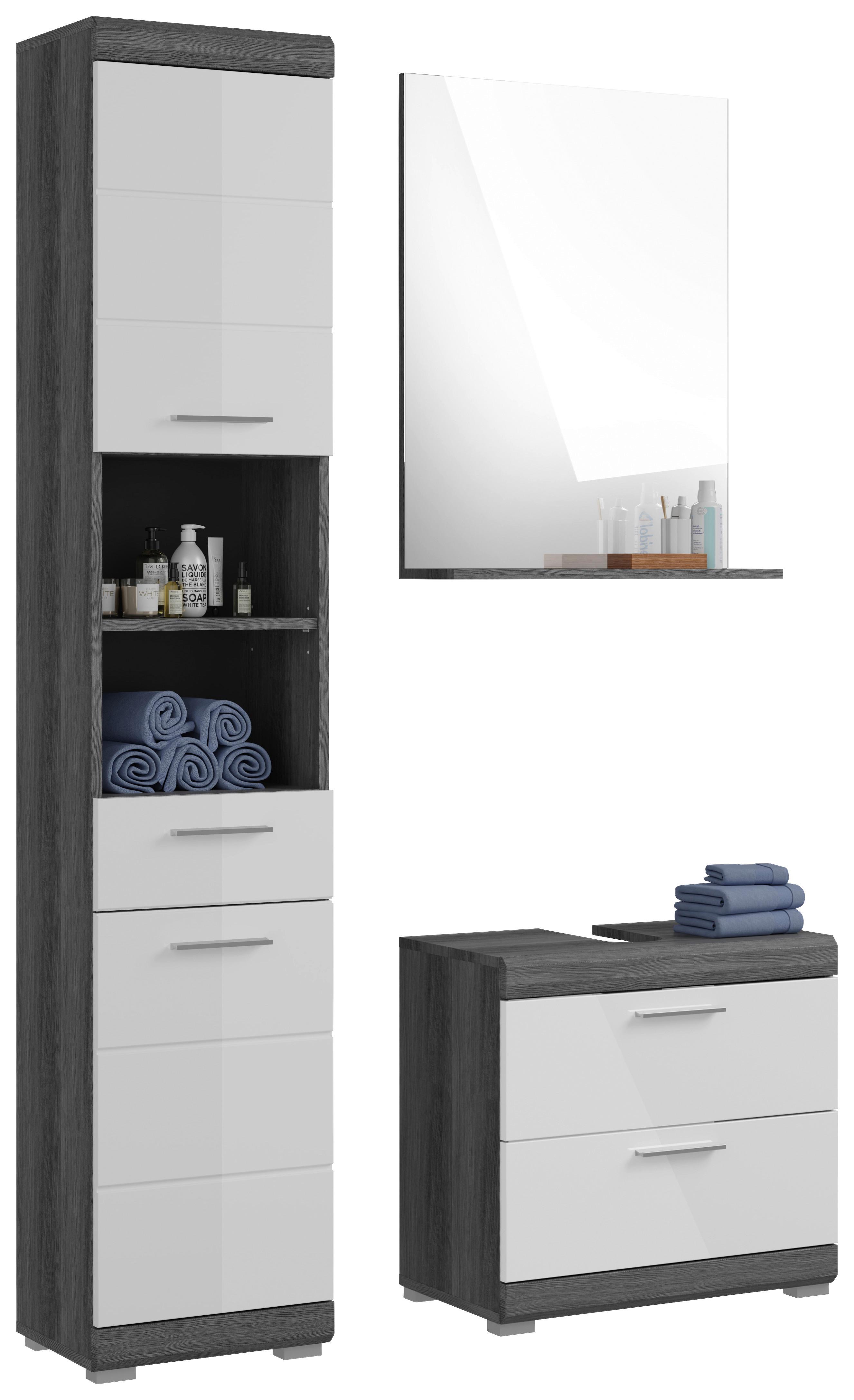 Badezimmer Scout 3-tlg. ca. 97 cm Anthrazit/Weiß - Weiß Hochglanz/Grau, MODERN, Holzwerkstoff/Kunststoff (112cm) - MID.YOU