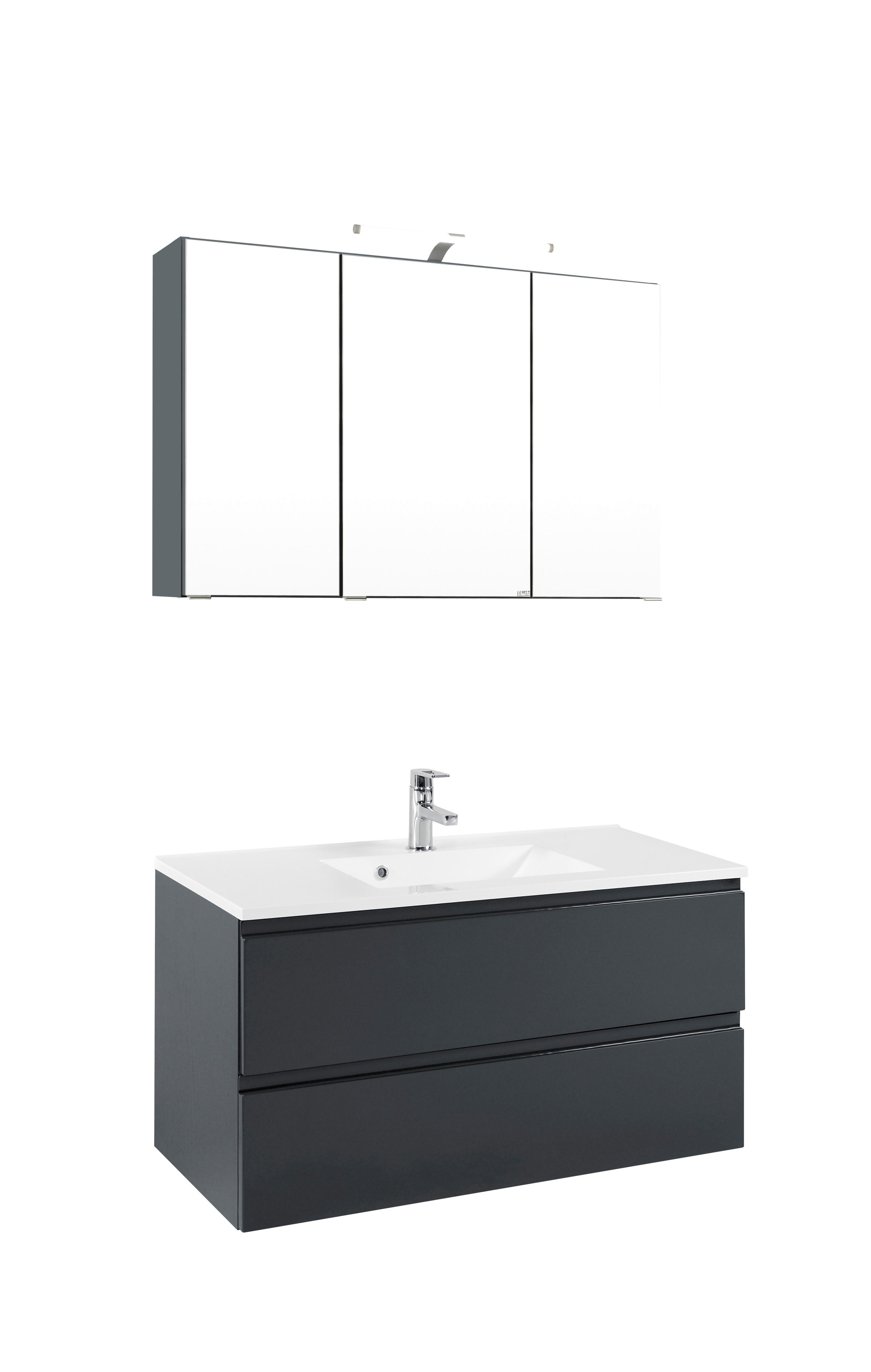 Badezimmer Cardiffin ca. 100 cm Grau mit LED - Weiß/Grau, Design, Holzwerkstoff/Stein (100cm) - Held