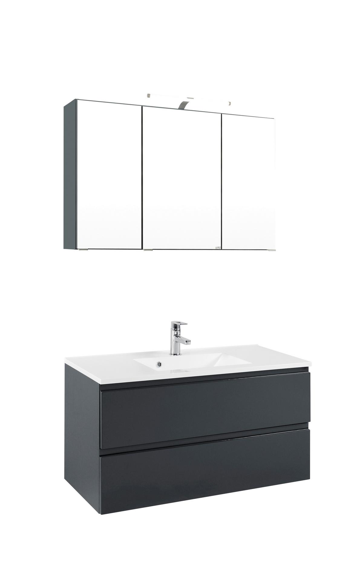 Badezimmer Cardiffin ca. 100 cm Grau mit LED - Weiß/Grau, Design, Holzwerkstoff/Stein (100cm) - Held