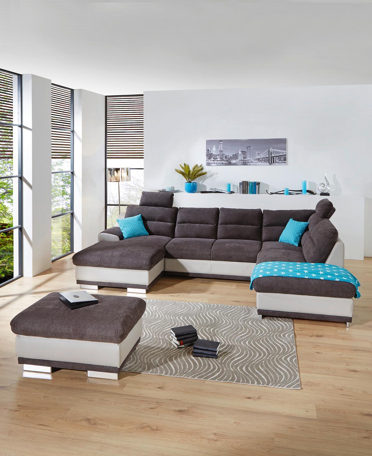 Sedežna Garnitura Seaside, Z Ležiščem, Predalom, Oblika U - barve kroma/siva, Konvencionalno, kovina/tekstil (165/334/218cm) - Premium Living