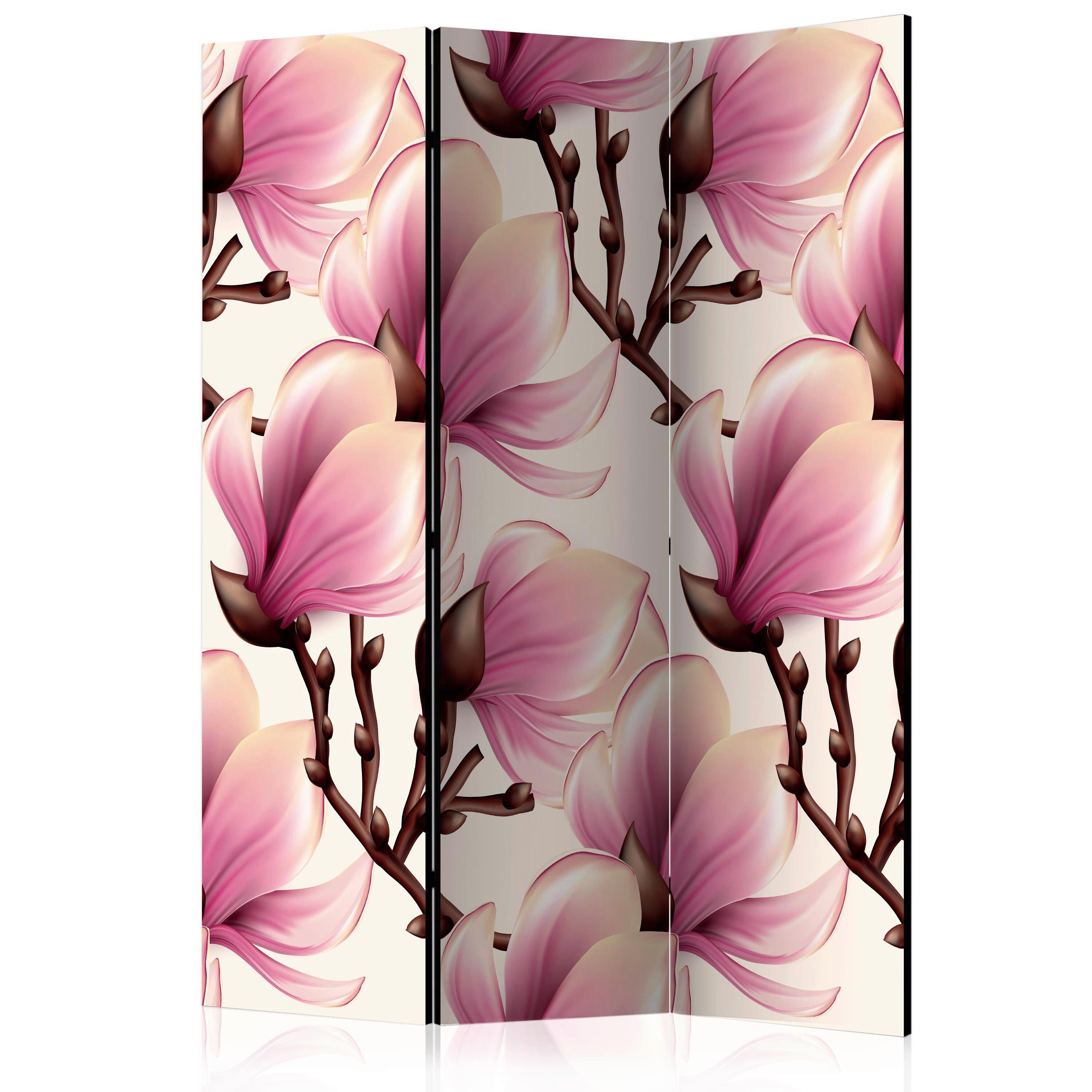 Paravan Blooming Magnolias, Dvostranski, 3-Delni - pink/rjava, Basics, tekstil/les (135/172/3cm) - artgeist