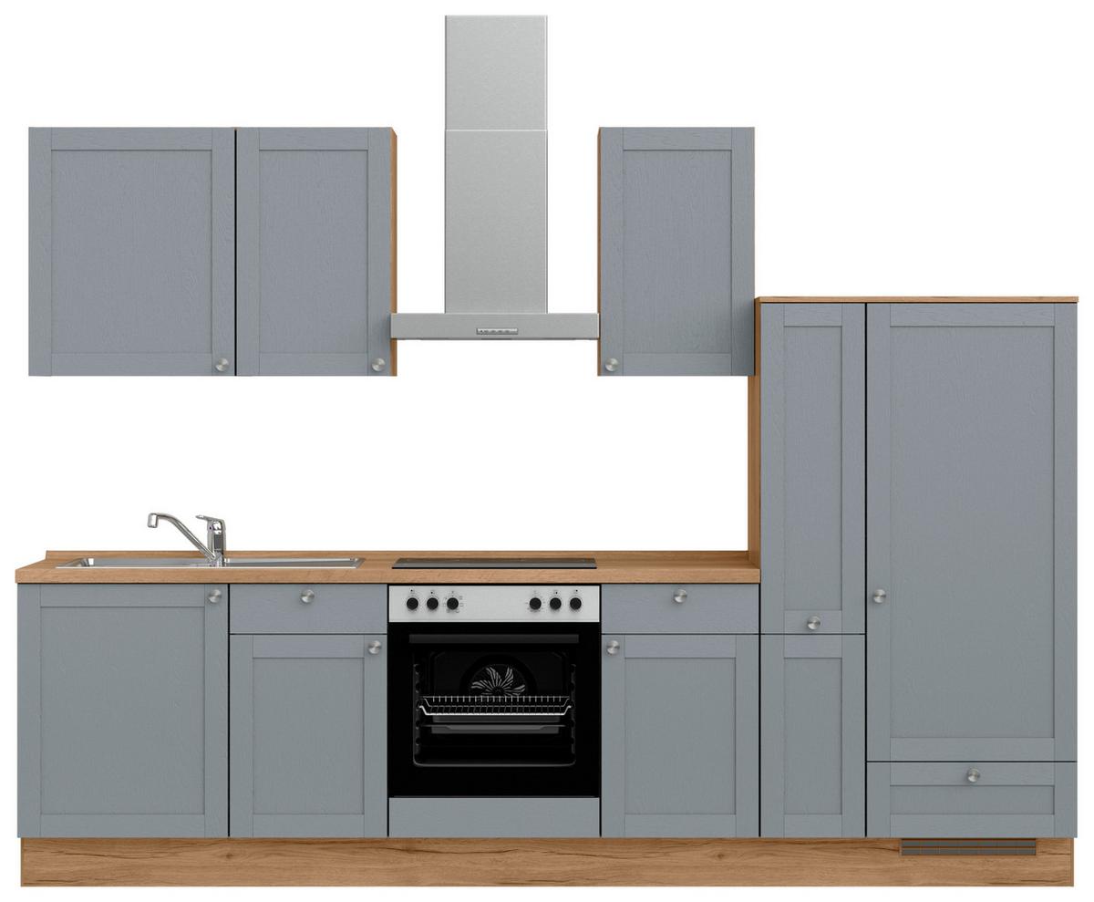 Küchenleerblock Frame Low o. Geräte Blaugrau - Edelstahlfarben/Eichefarben, MODERN, Holzwerkstoff/Metall (300cm) - Nobilia