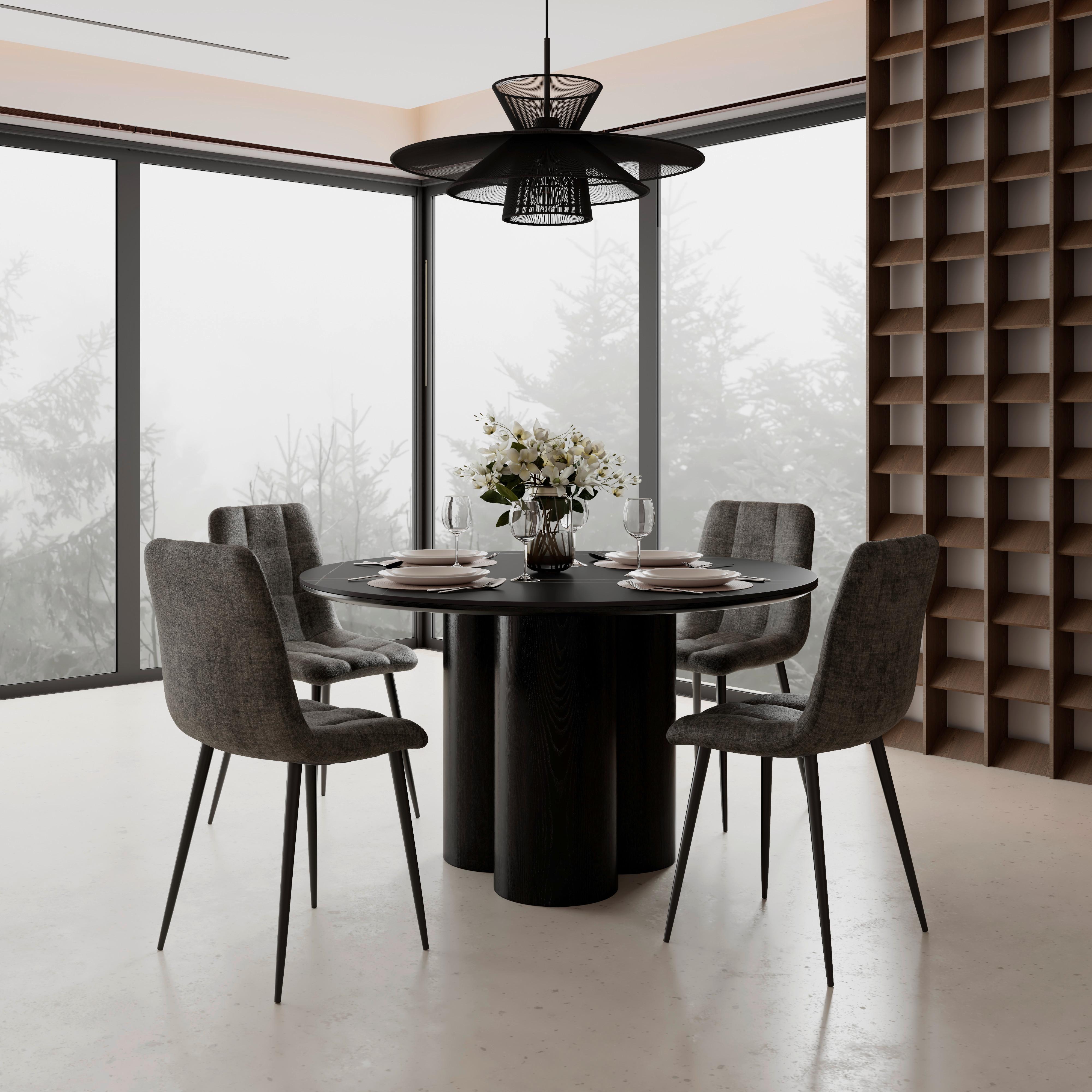 Esstisch Kiano Holz/Keramik Schwarz Ø ca. 130 cm - Schwarz, MODERN, Holz/Keramik (130/75cm) - Bessagi Home