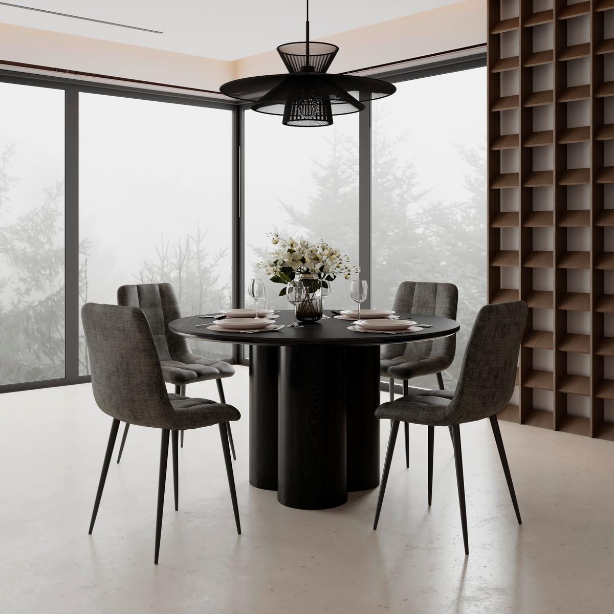 Jedilna Miza Kiano, Črna, Porcelan, Ø 130cm - črna, Moderno, leseni material/les (130/75cm) - Bessagi Home