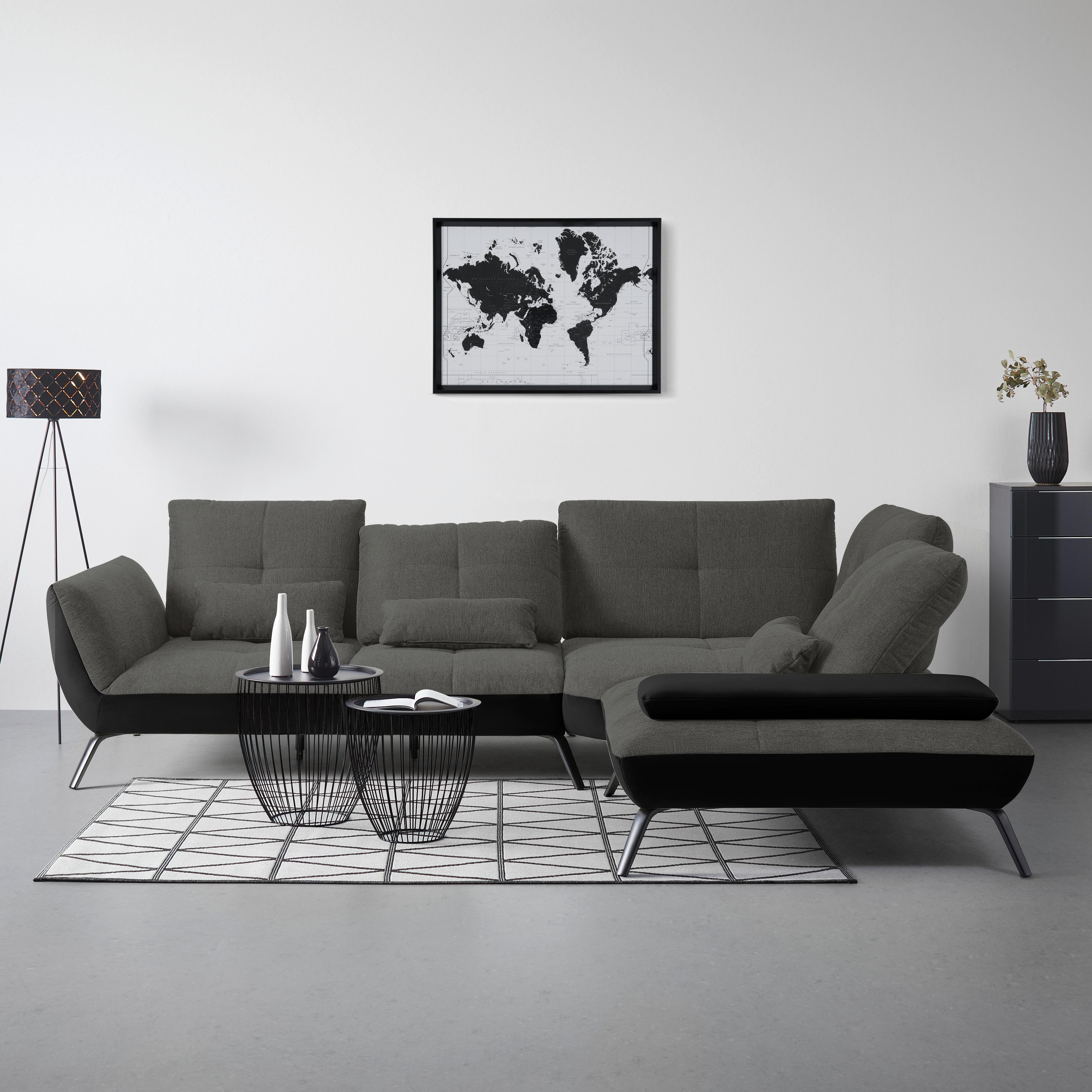 Wohnlandschaft Trendy Anthrazit/Schwarz - Anthrazit/Schwarz, MODERN, Holzwerkstoff/Textil (310/93/250cm) - Premium Living