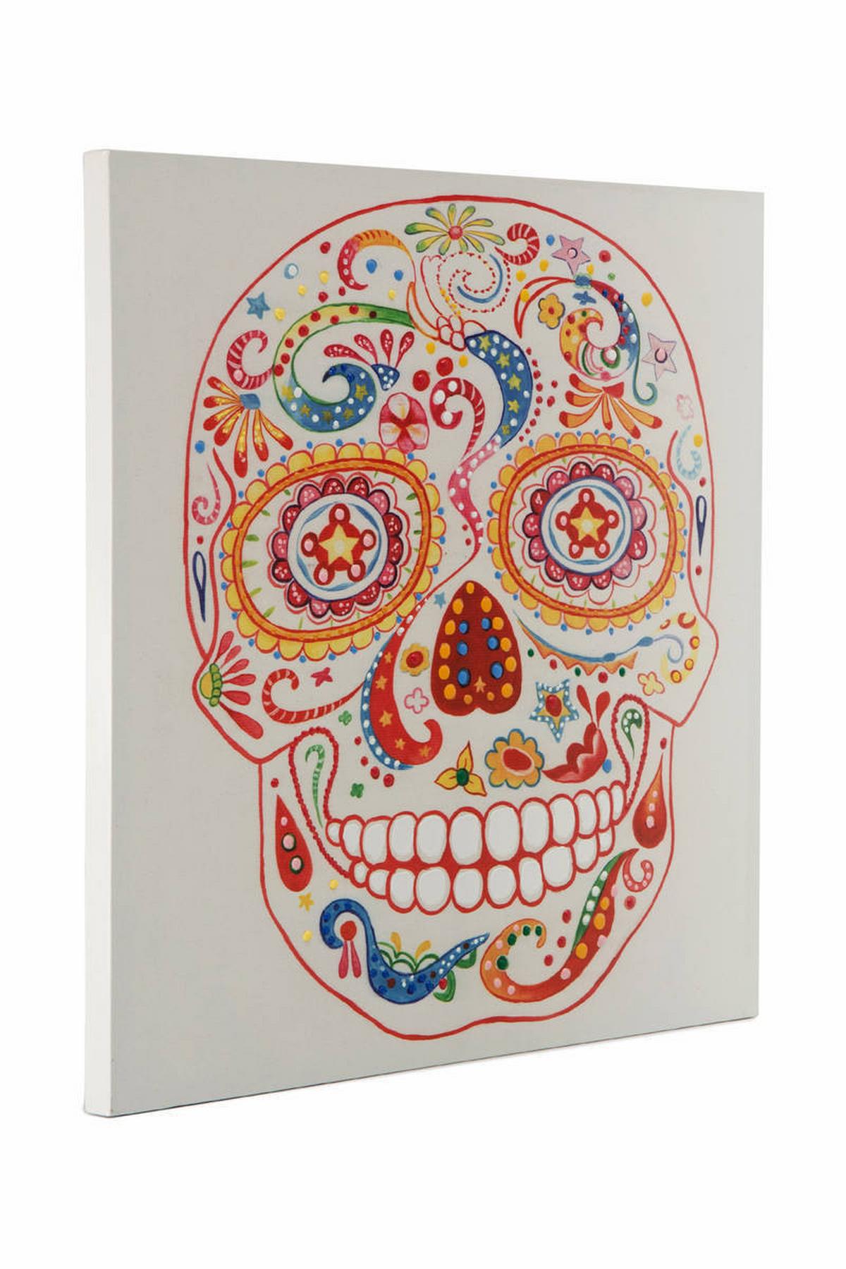 ÖLGEMÄLDE ÖL-WANDBILD TOTENKOPF - Multicolor, Trend, Holz/Kunststoff (90/90cm) - Kayoom