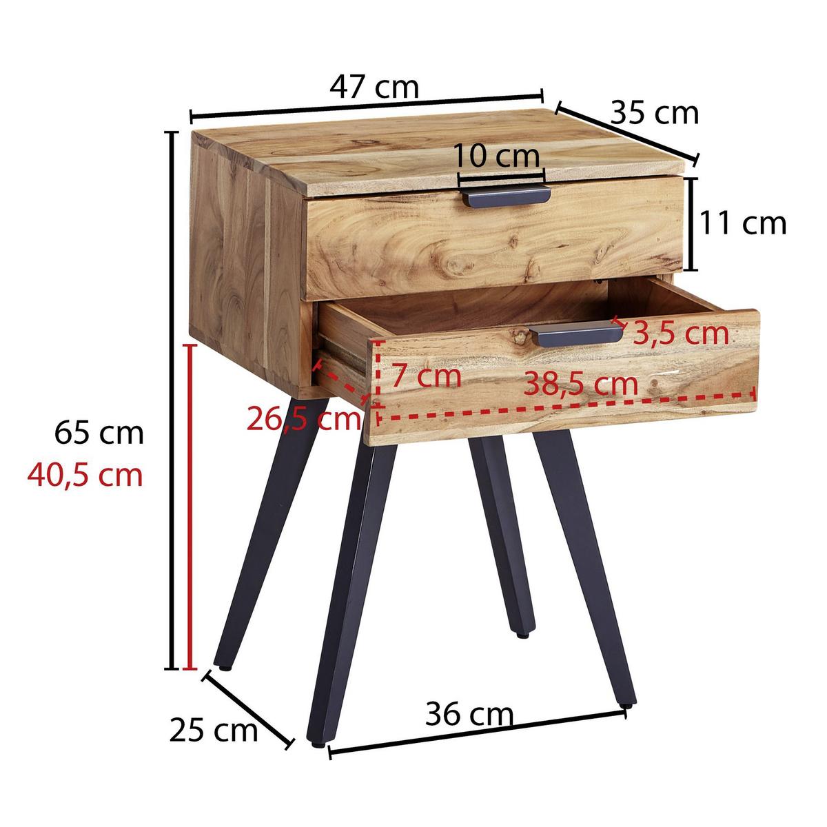NACHTSCHRANK WOHNLING - Grau/Akaziefarben, MODERN, Holz/Metall (47/65/35cm) - MID.YOU