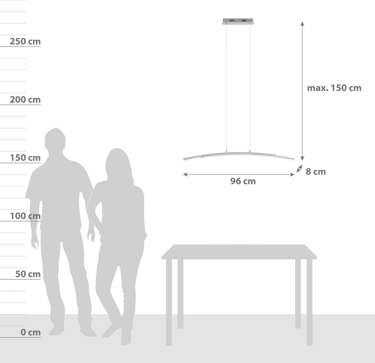 LED-Hängeleuchte Pertini in Chromfarben max. 10,8 Watt - Chromfarben/Transparent, MODERN, Kunststoff/Metall (96/8/150cm)