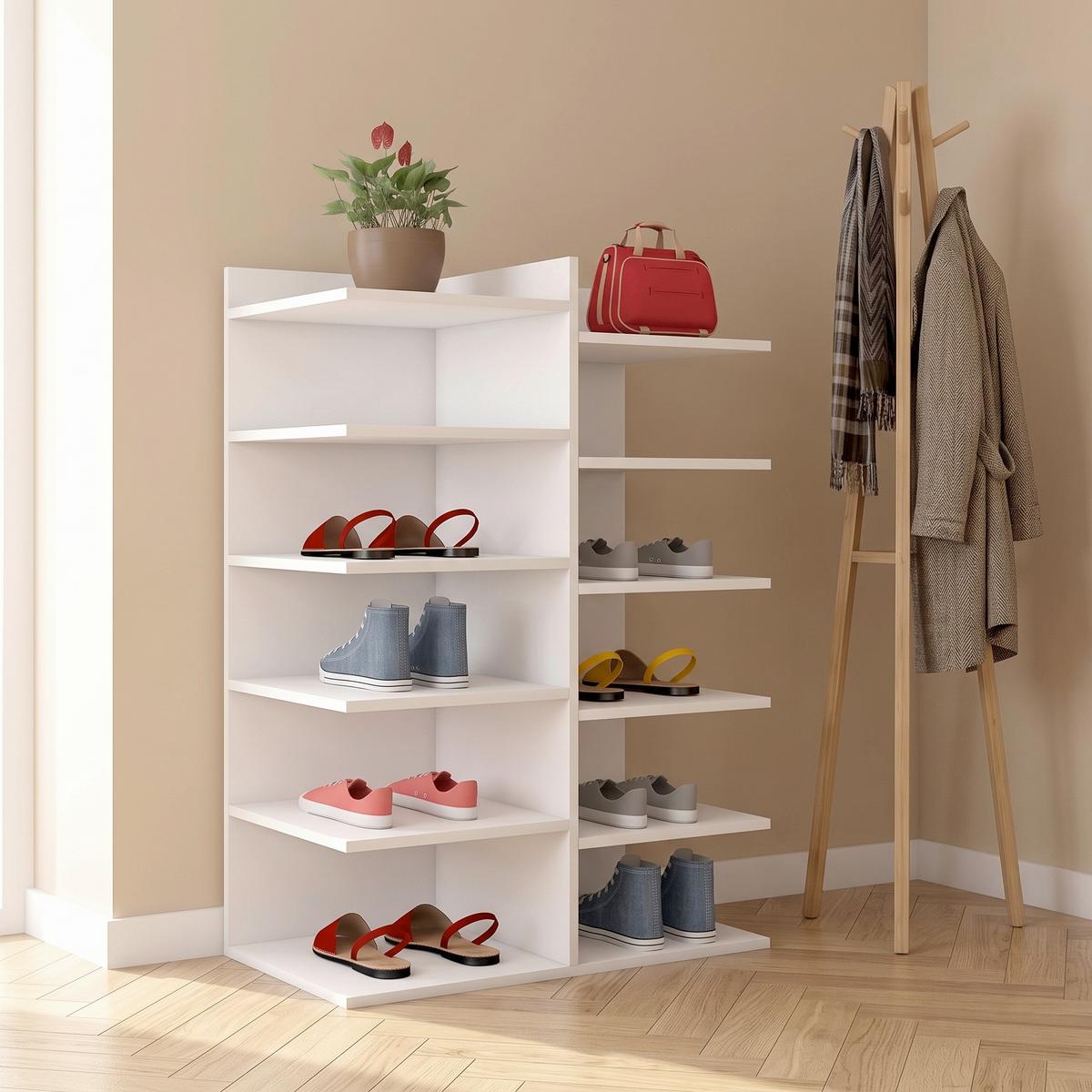 Schuhregal Enosa Weiß ca. 60x80x30 cm - Weiß, Basics, Holzwerkstoff (60/80/30cm) - MID.YOU