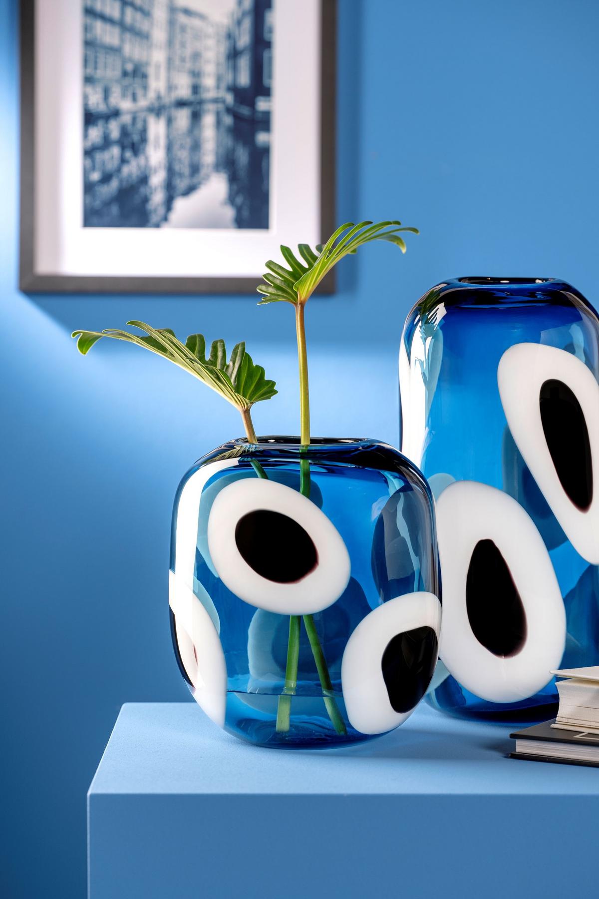 Vase Blau/Schwarz/Weiß - Blau/Schwarz, Basics, Glas (17,00/32,50/12,50cm) - Leonardo