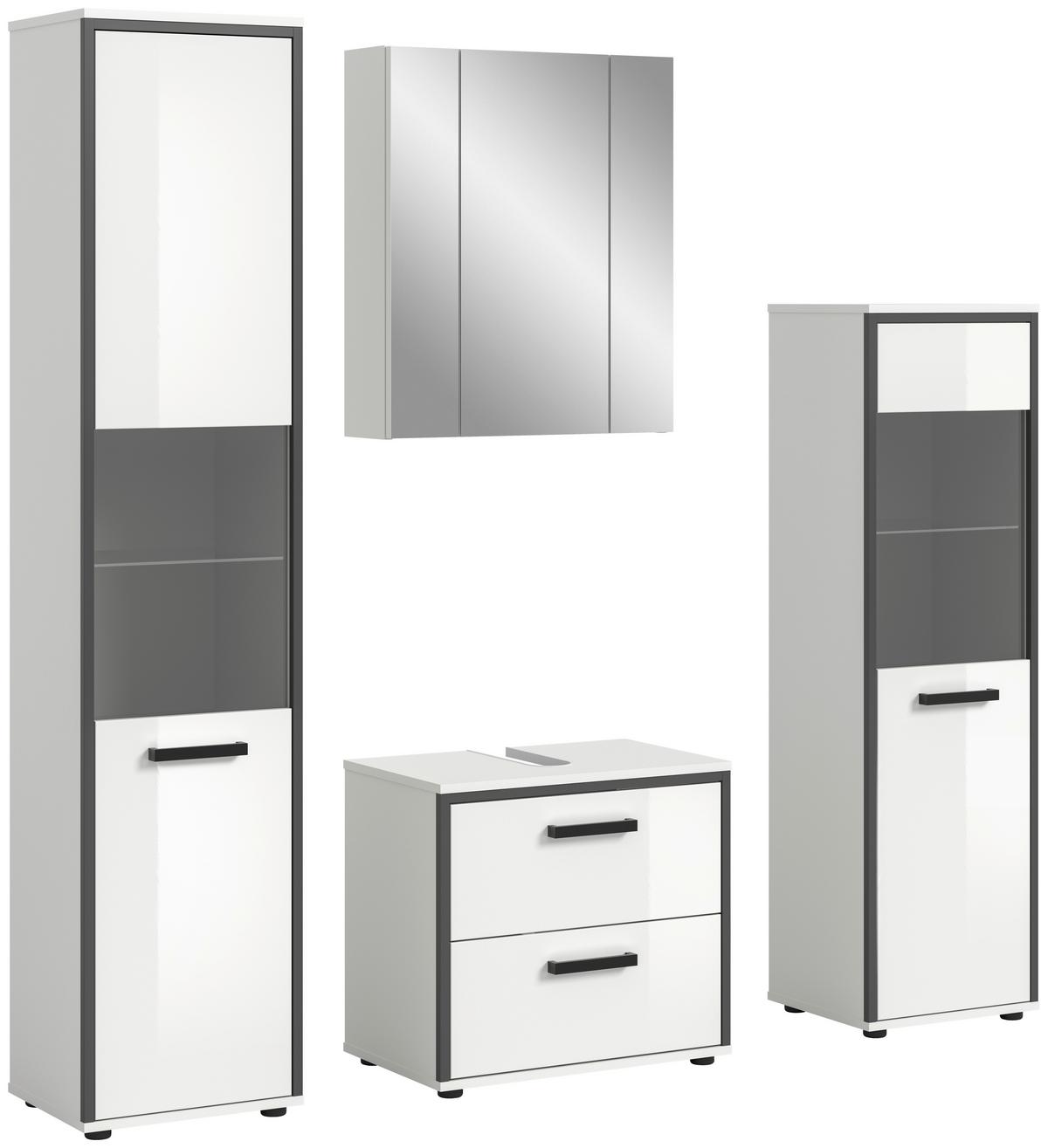 Badezimmer Kojak 4-tlg. Weiß/Anthrazit - Weiß Hochglanz/Schwarz, MODERN, Holzwerkstoff/Kunststoff (140cm) - MID.YOU