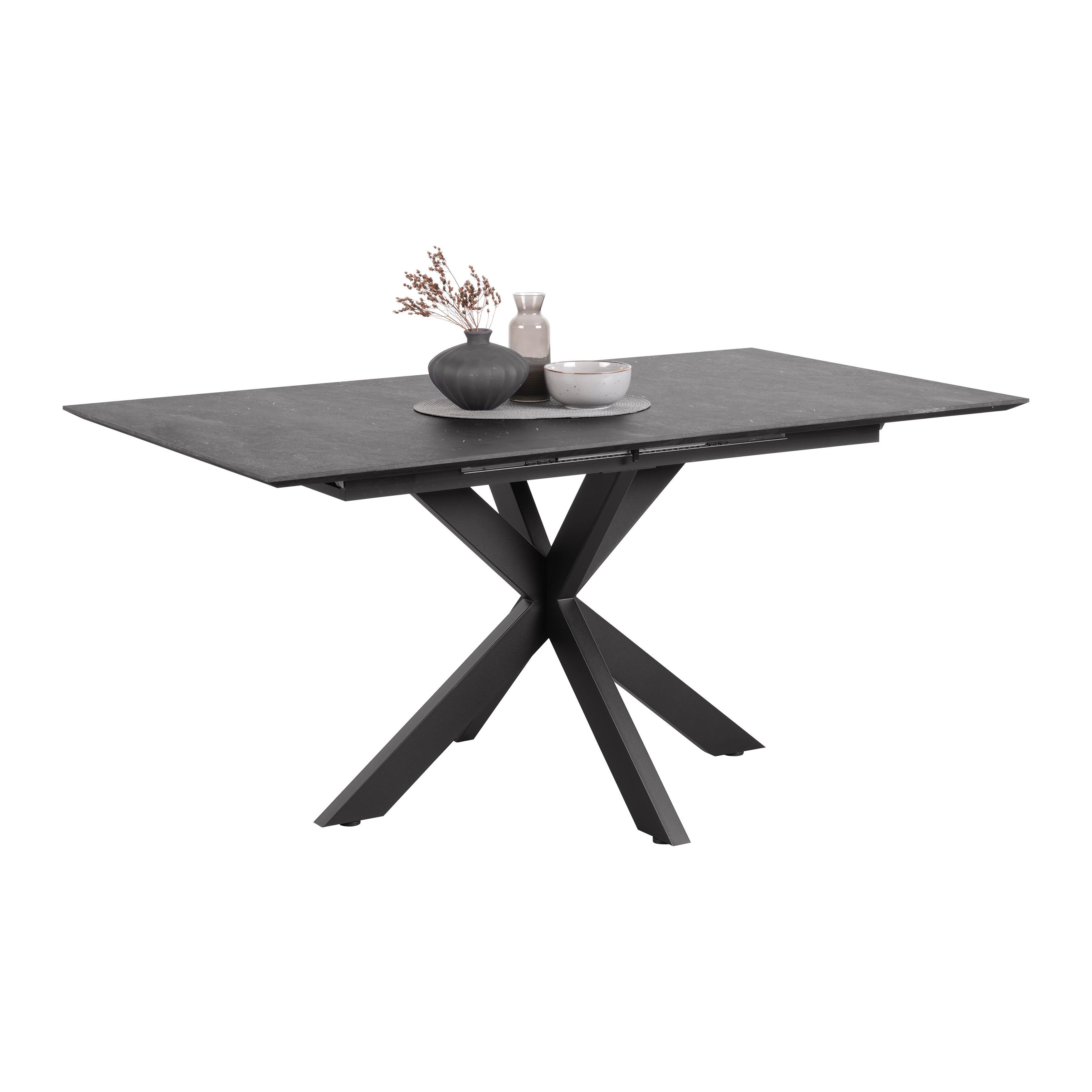 Ausziehtisch Dinner Konzept 3 Schwarz ca. 160x74,5x90cm - Schwarz, MODERN, Holzwerkstoff/Metall (160/90/74,5cm) - Mömax