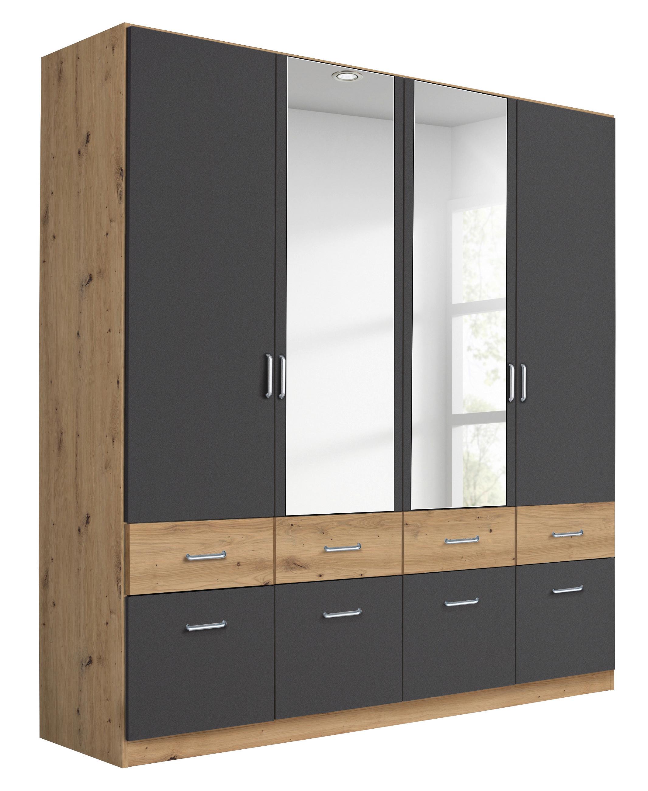 Drehtürenschrank Aalen Grau/Eiche Artisan - Alufarben/Eiche Artisan, Holzwerkstoff/Kunststoff (181/197/54cm) - Mömax