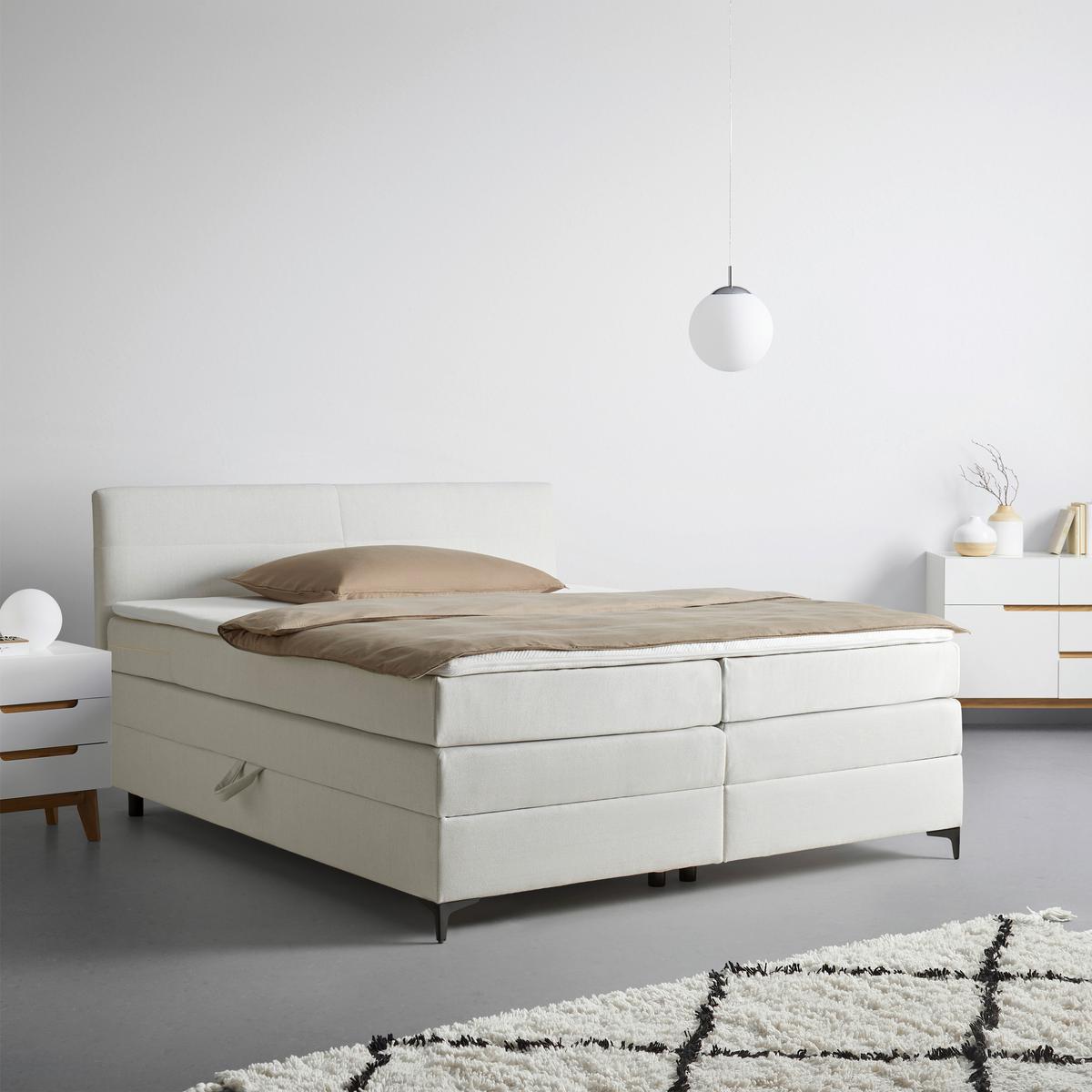 Boxspringbett Bari Creme ca. 200x200cm - Creme/Schwarz, KONVENTIONELL, Textil/Metall (200/200cm) - Mömax